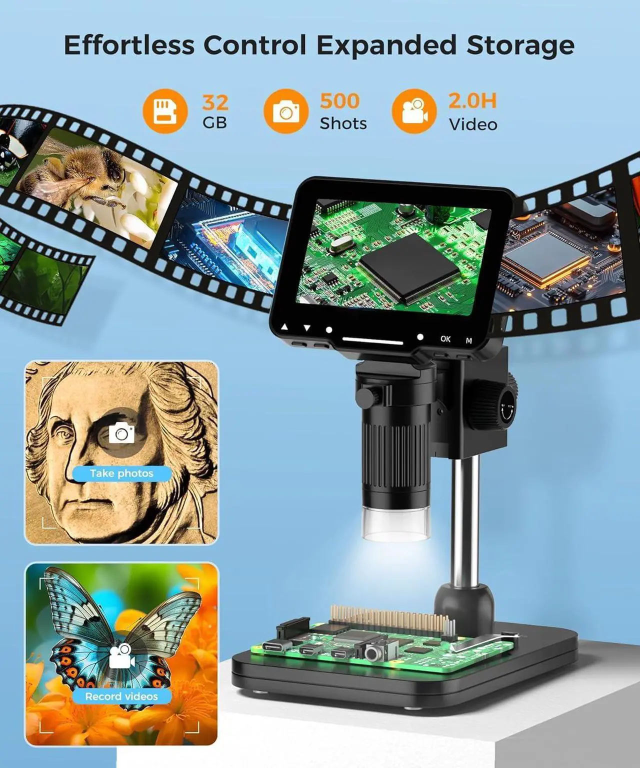 Alt view image 6 of 7 - LCD Digital Microscope,4.3 Inch 1080P 10 Megapixels,10MP Camera Video Recorder with HD Screen,1-1000X Magnification Zoom Wireless USB Stereo Microscope Camera