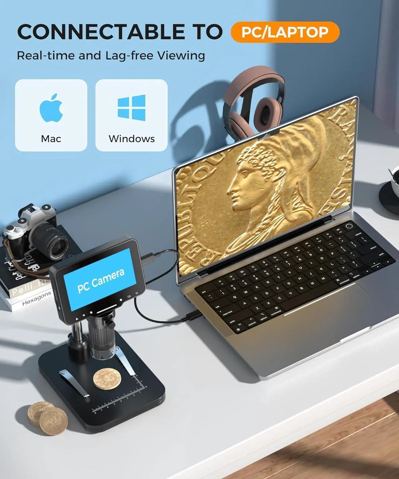 Alt view image 4 of 7 - LCD Digital Microscope,4.3 Inch 1080P 10 Megapixels,10MP Camera Video Recorder with HD Screen,1-1000X Magnification Zoom Wireless USB Stereo Microscope Camera