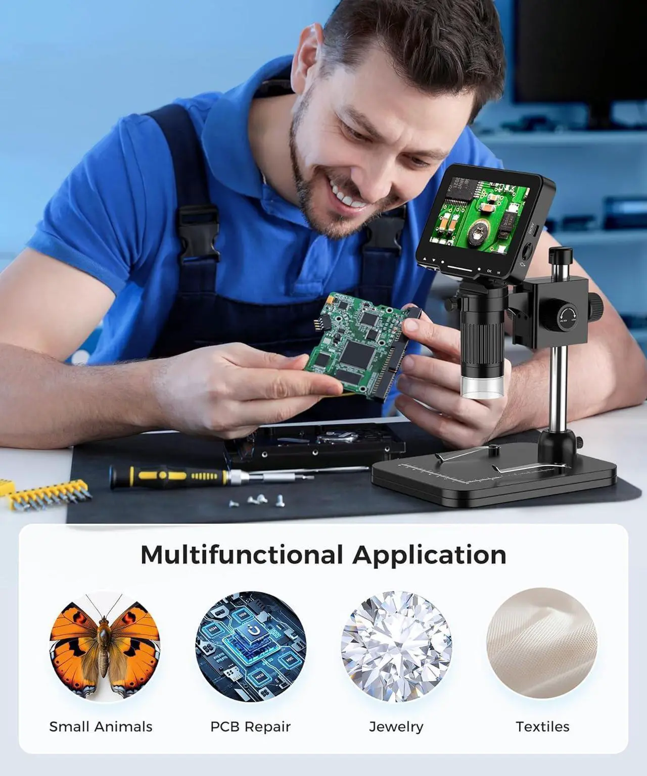 Alt view image 2 of 7 - LCD Digital Microscope,4.3 Inch 1080P 10 Megapixels,10MP Camera Video Recorder with HD Screen,1-1000X Magnification Zoom Wireless USB Stereo Microscope Camera