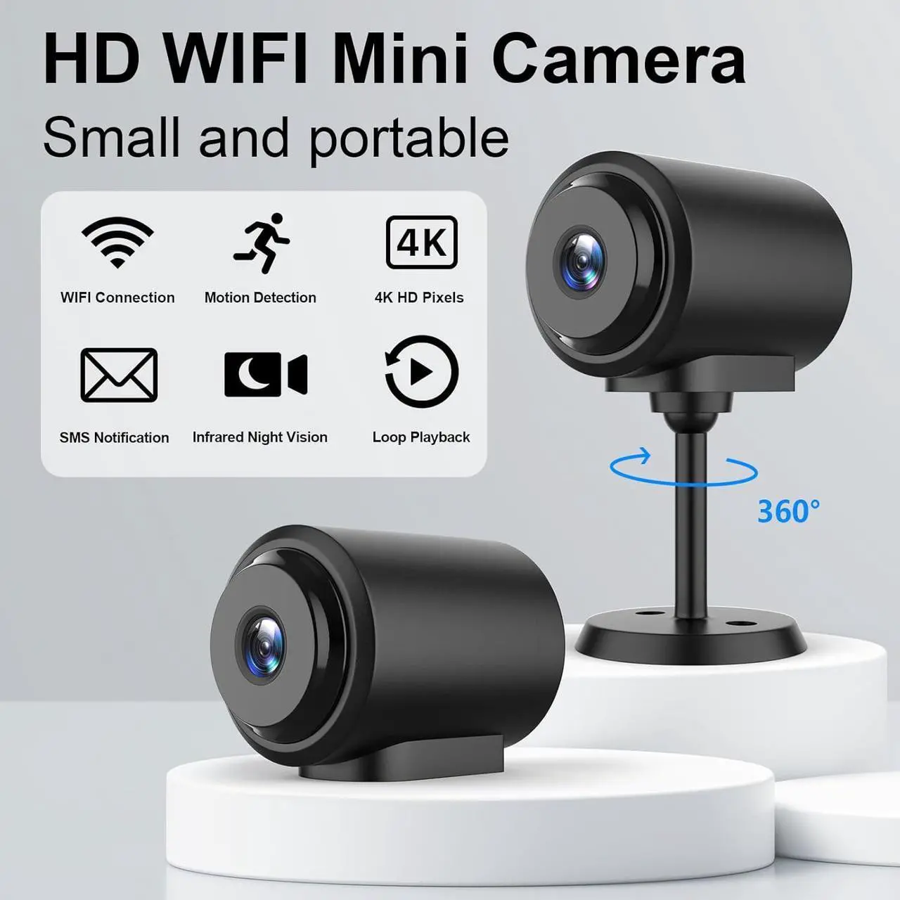 Alt view image 2 of 7 - 4K Security Camera,WiFi Mini Wireless,Real-Time Monitoring with App SD Card Storage Portable Surveillance,Night Vision for Indoor