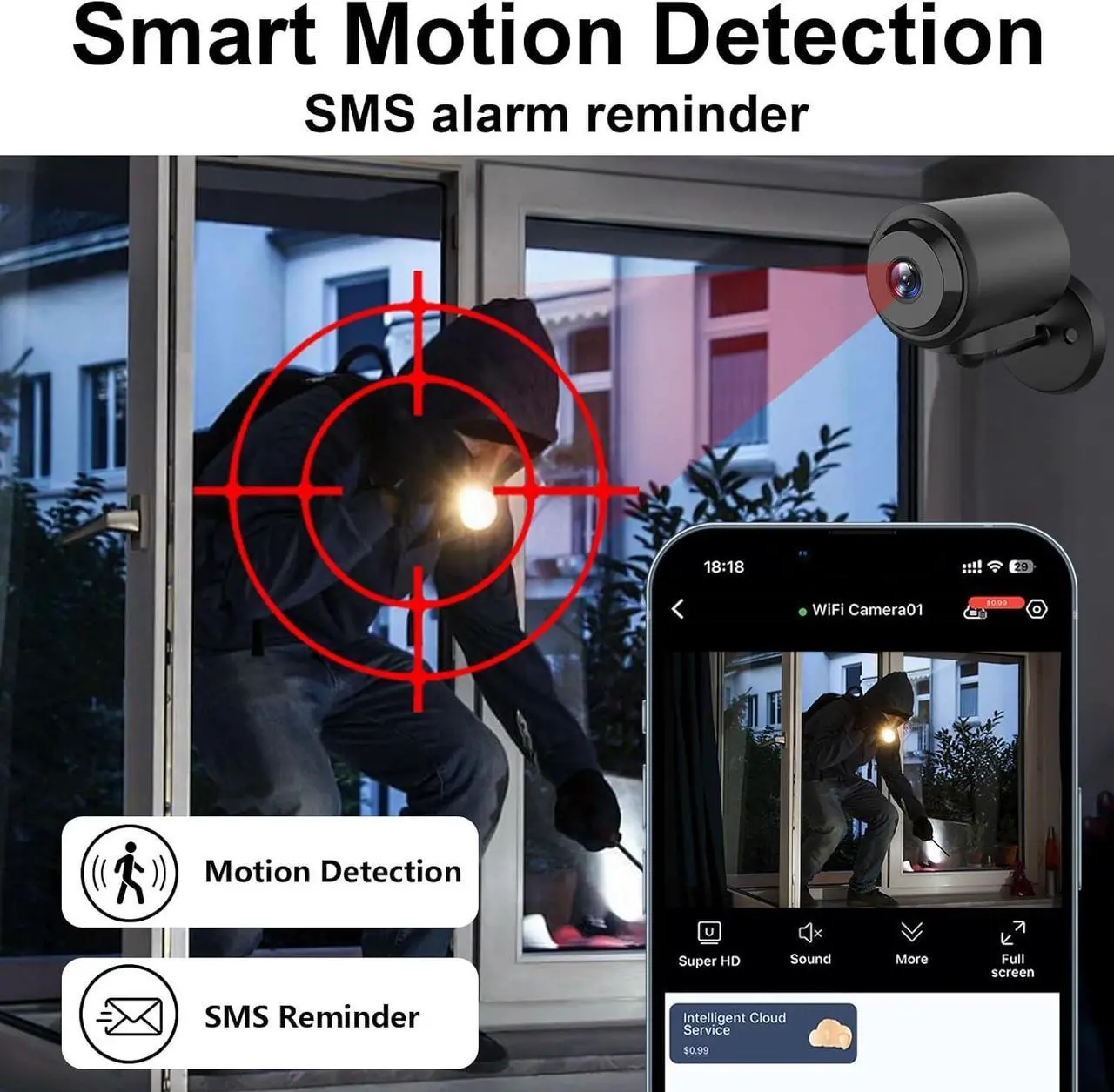 Alt view image 5 of 7 - 4K Security Camera,WiFi Mini Wireless,Real-Time Monitoring with App SD Card Storage Portable Surveillance,Night Vision for Indoor