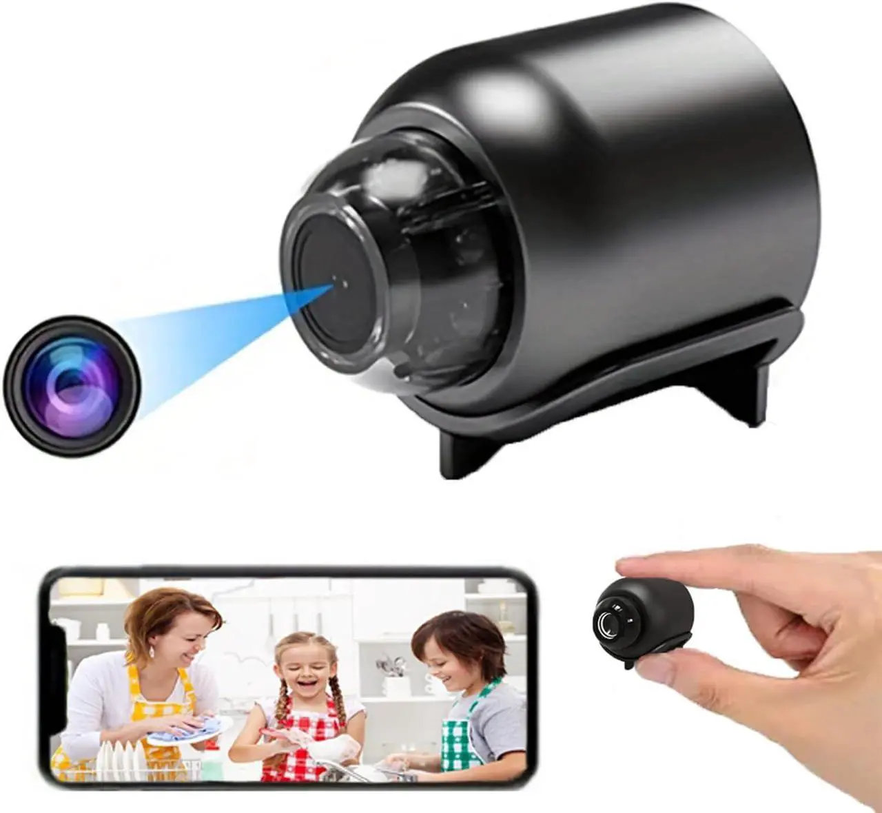 Main image of Wireless Camera Spy Hidden Cameras, Mini Nanny Cam Smart Home, Small Indoor Outdoor Camera with Remote View, Compatible with Android and iOS, Baby, Pet Monitor, Car Guard(Video Only)