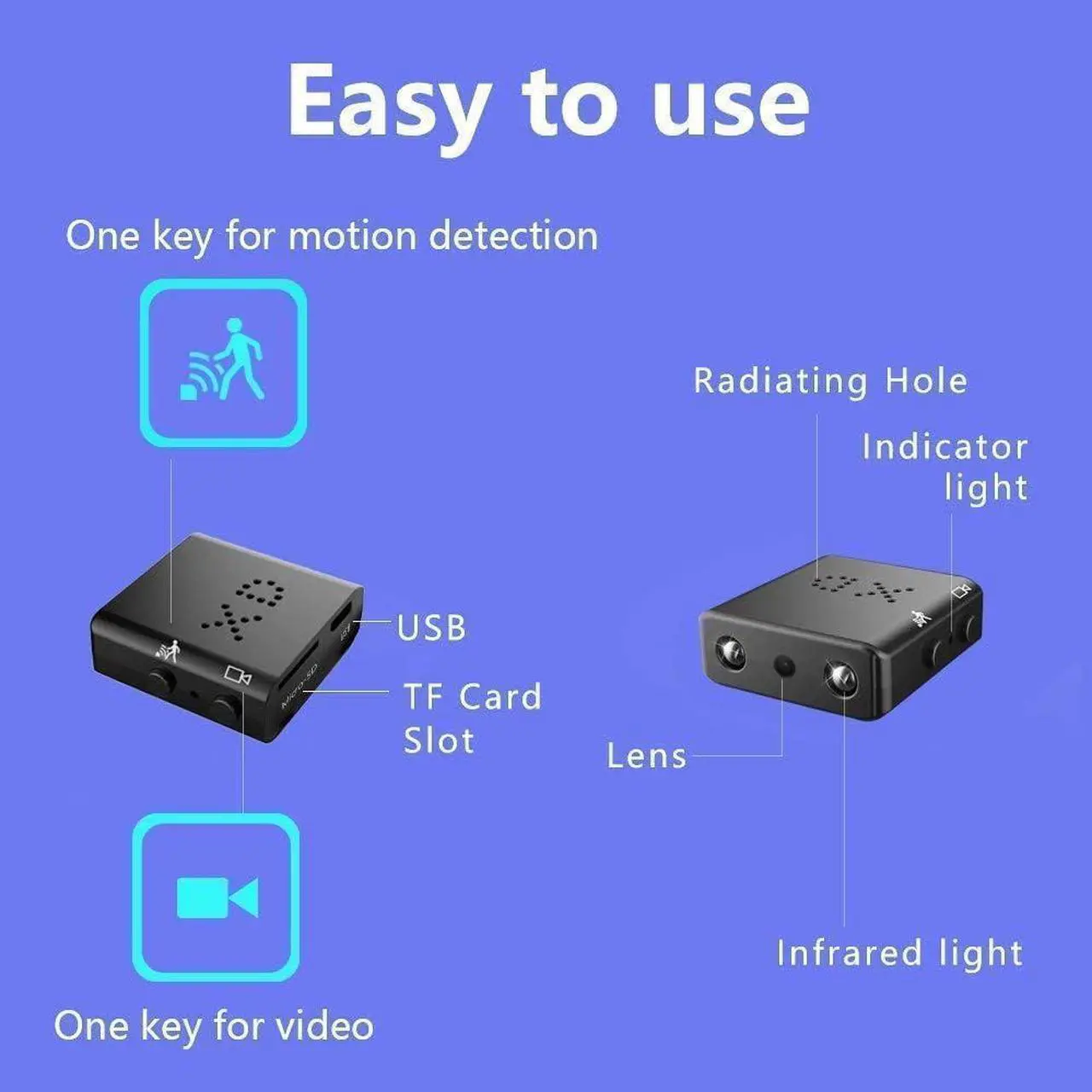 Alt view image 5 of 7 - Hidden Camera for Security Small WiFi 1080P HD Smart Home Cameras Mini Cameras Nanny Cam with Motion Sensor Night Vision App Control Cellphone Control No Battery No Need Wi-Fi
