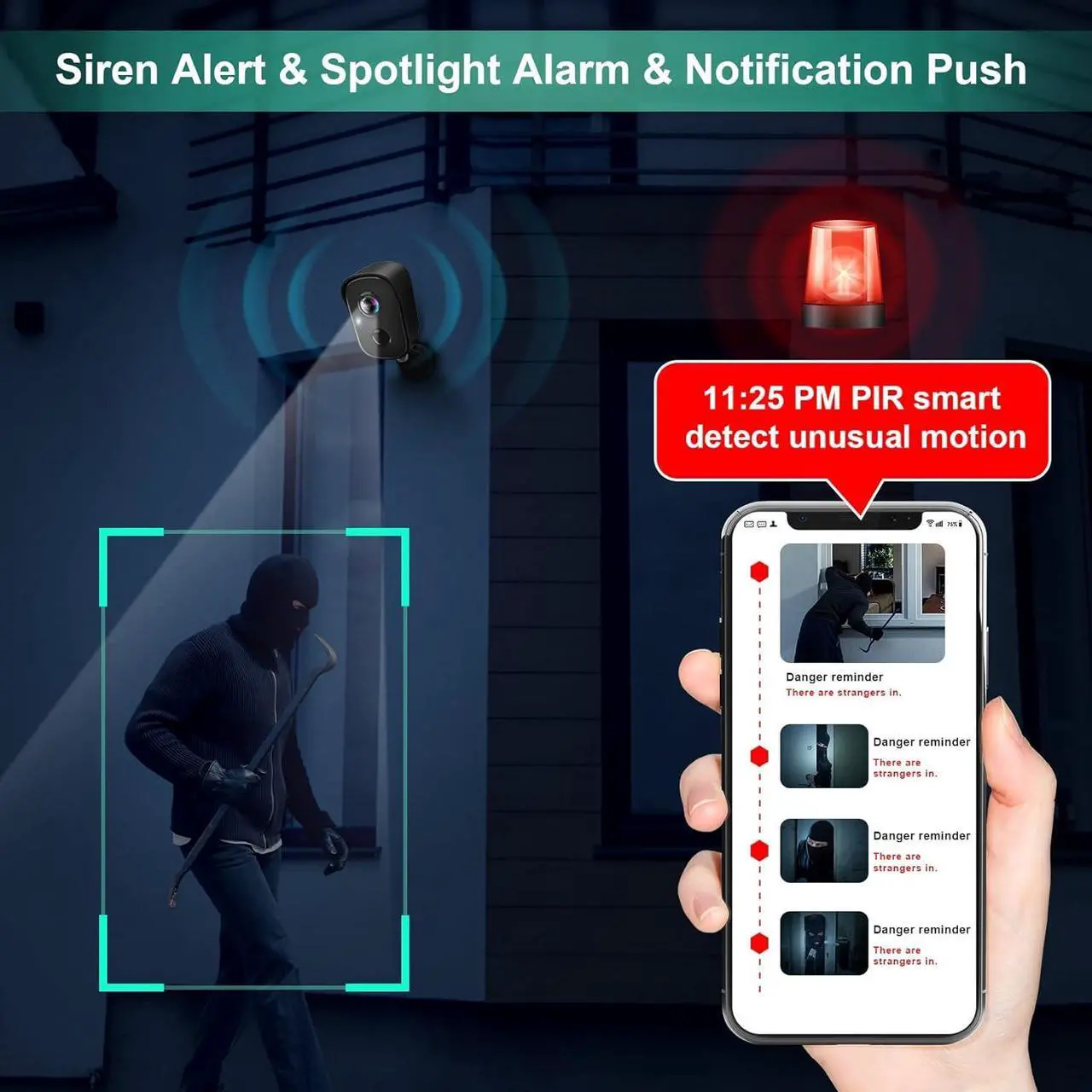 Alt view image 4 of 6 - Security Cameras Wireless Outdoor, 2K Battery Powered AI Motion Detection Spotlight Siren Alarm WiFi Surveillance Indoor Home Camera, Color Night Vision, 2-Way Talk, Waterproof, Cloud/SD Storage