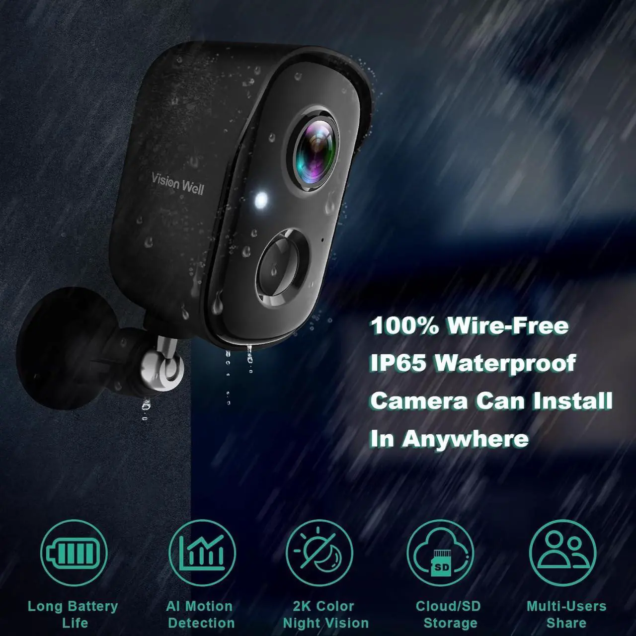 Alt view image 2 of 6 - Security Cameras Wireless Outdoor, 2K Battery Powered AI Motion Detection Spotlight Siren Alarm WiFi Surveillance Indoor Home Camera, Color Night Vision, 2-Way Talk, Waterproof, Cloud/SD Storage