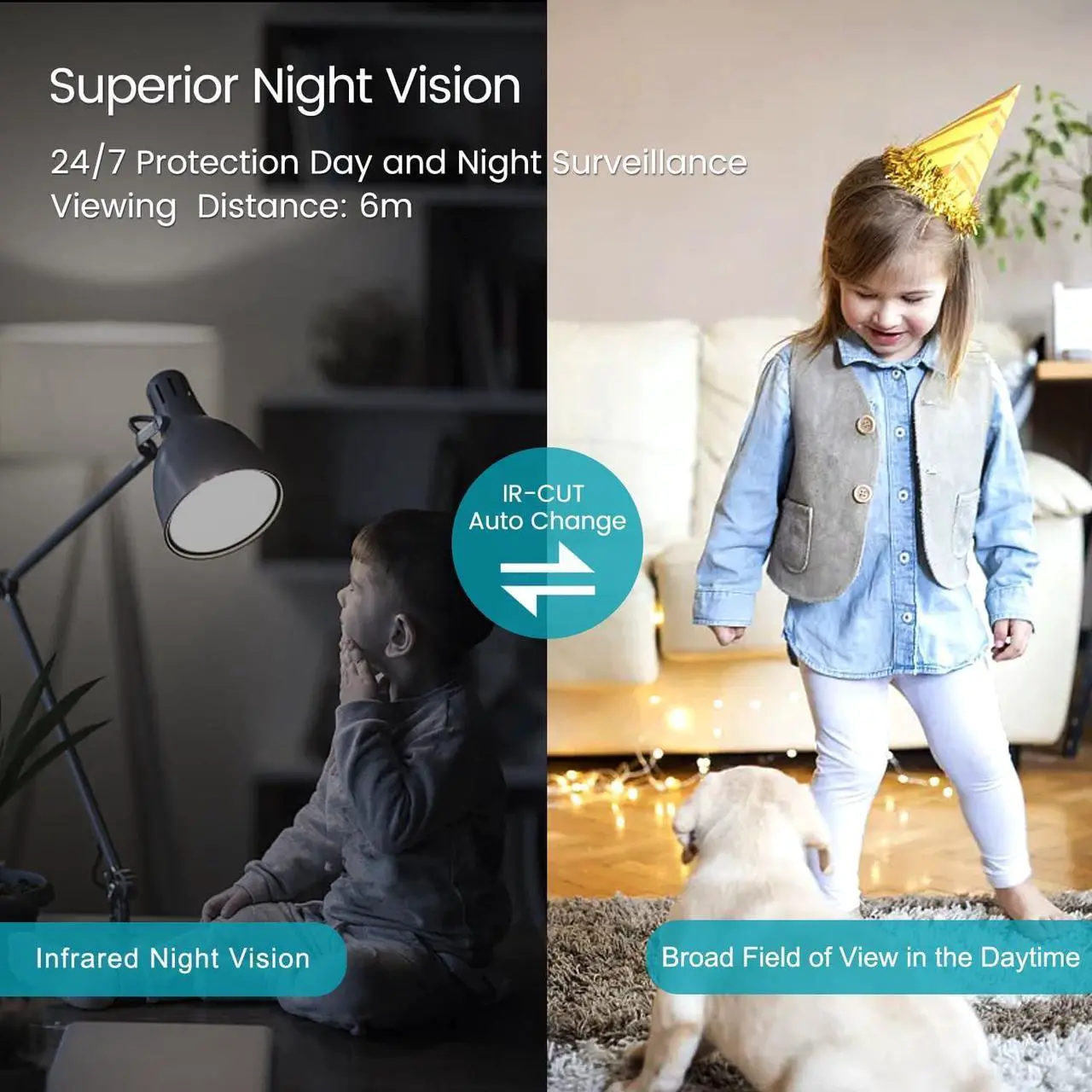 Alt view image 6 of 7 - Indoor 3.5K/6MP 2.4G WiFi Wired Plug-in Camera for Home Security/Pet/Dog/Cat/Baby with Phone App, 2-Way Audio/Night Vision, AI Human/Sound/Motion Detection, Support Alexa/Up to 512GB TF Card