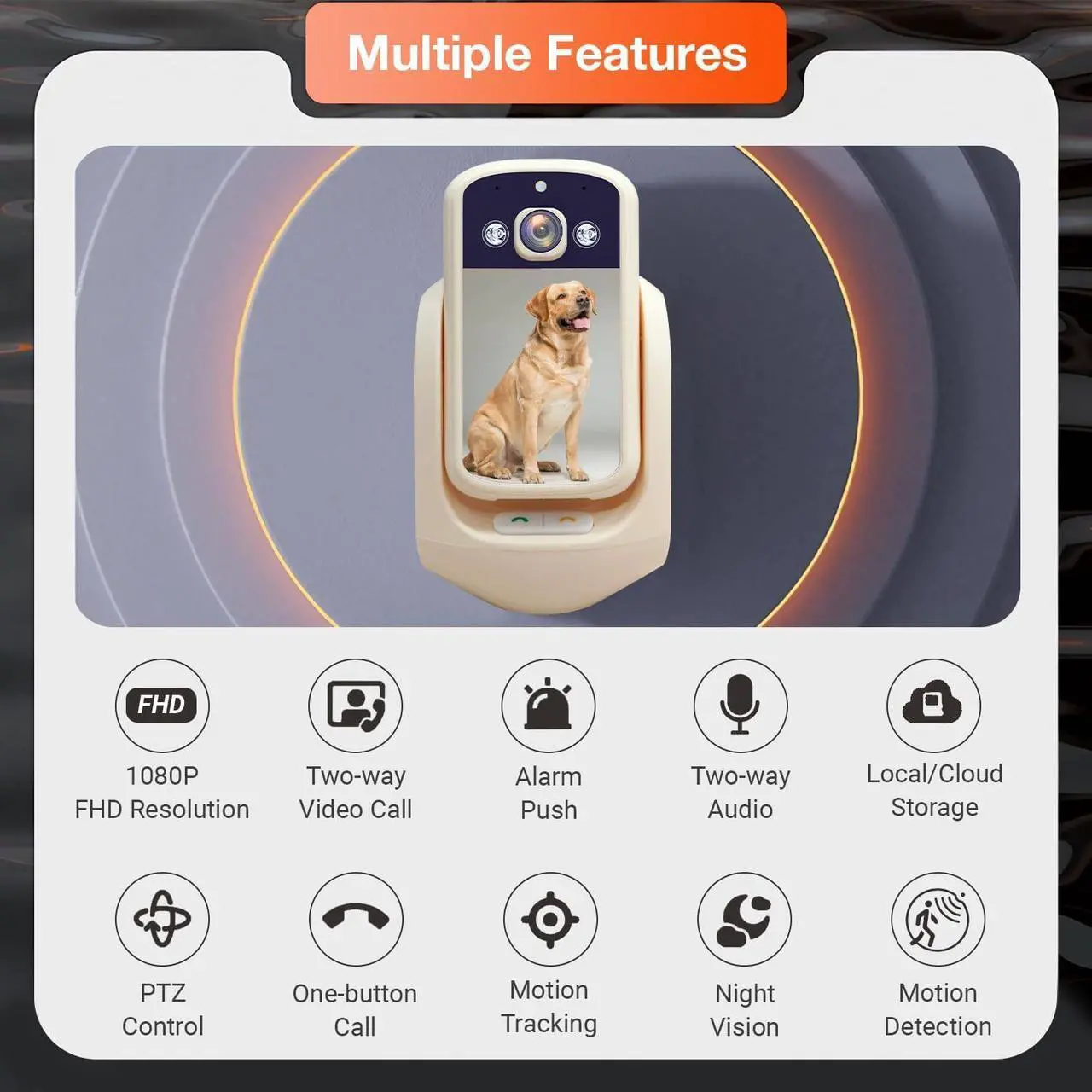 Alt view image 2 of 7 - 2-Way Video Calling Camera with 2.8" Display, In-House Monitoring Pet Camera with Speaker, 360° View PTZ WiFi AI Motion Detection Indoor for Puppy/Cat/Dog with Phone App Control, Indoor Home Security