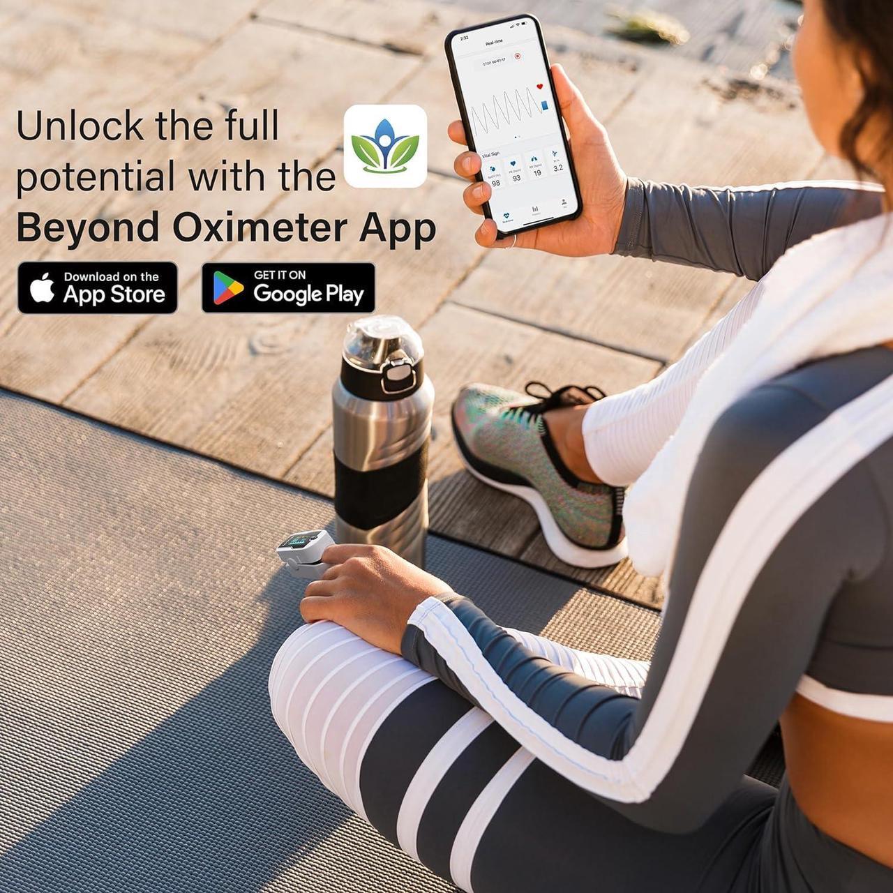 Alt view image 7 of 7 - Wireless Bluetooth Fingertip Blood Pulse Oximeter Monitor with FREE App, SpO2, Heart Rate, Plethysmograph, and Perfusion Index Finger Oxygen Sensor Meter