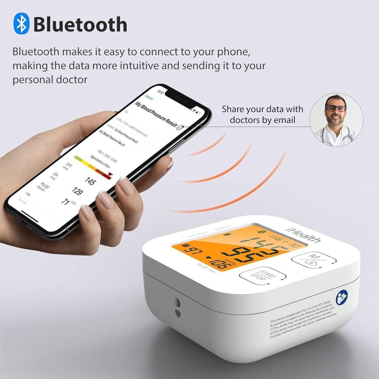 Alt view image 7 of 7 - Smart Upper Arm Blood Pressure Monitor with Wide Range Cuff That fits Standard to Large Adult Arms, Bluetooth Compatible for iOS & Android Devices