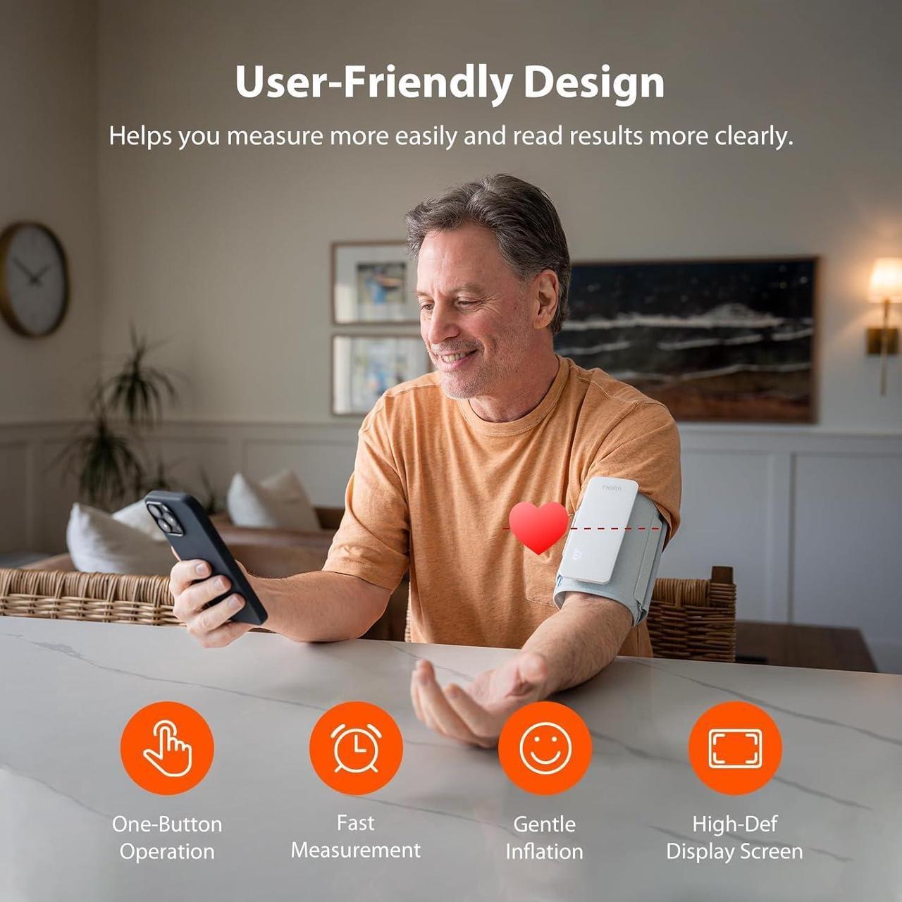 Alt view image 2 of 7 - Wireless Blood Pressure Monitor, Upper Arm Cuff, Bluetooth Blood Pressure Machine, Ultra-Thin & Portable, App-Enabled for iOS & Android