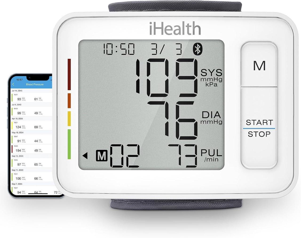 Alt view image 3 of 7 - Push Wrist Blood Pressure Monitor, Digital Bluetooth Blood Pressure Machine with Large Display and Portable Carrying Case for at Home and Travel Use