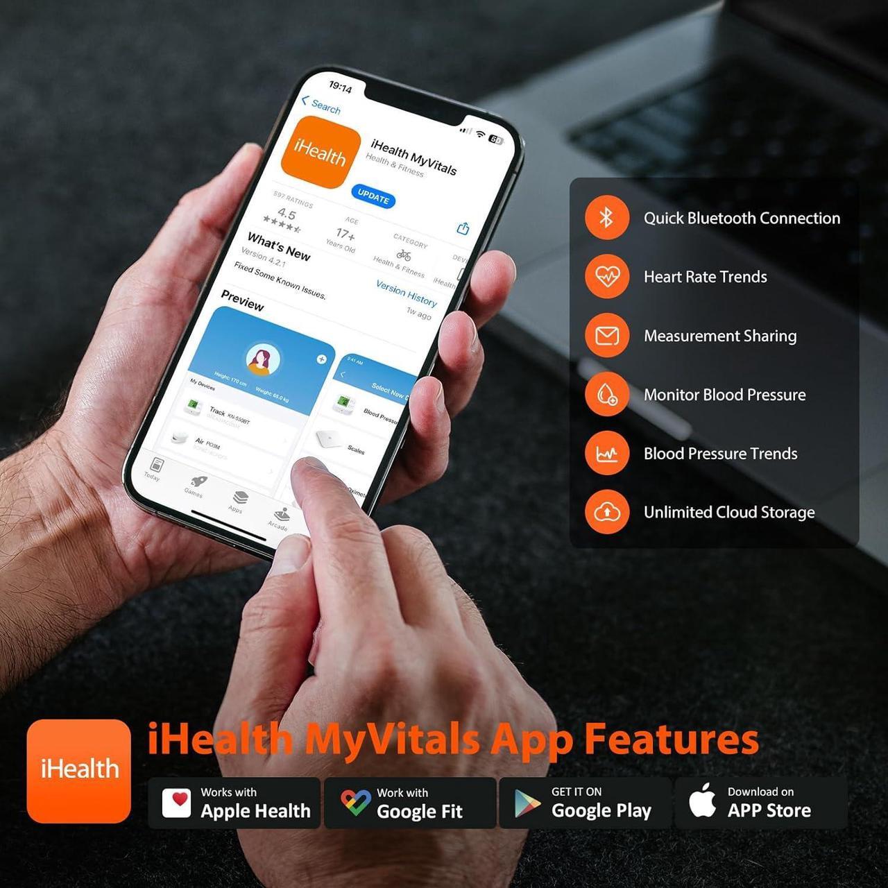 Main image of Push Wrist Blood Pressure Monitor, Digital Bluetooth Blood Pressure Machine with Large Display and Portable Carrying Case for at Home and Travel Use