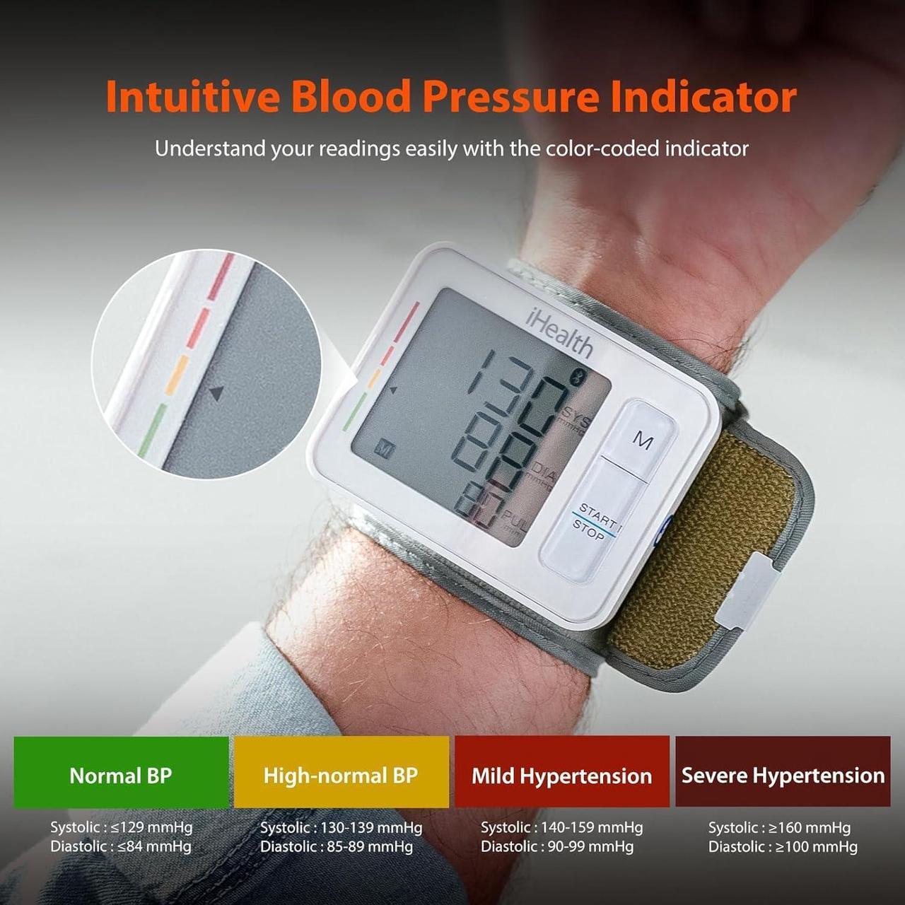 Alt view image 5 of 7 - Push Wrist Blood Pressure Monitor, Digital Bluetooth Blood Pressure Machine with Large Display and Portable Carrying Case for at Home and Travel Use
