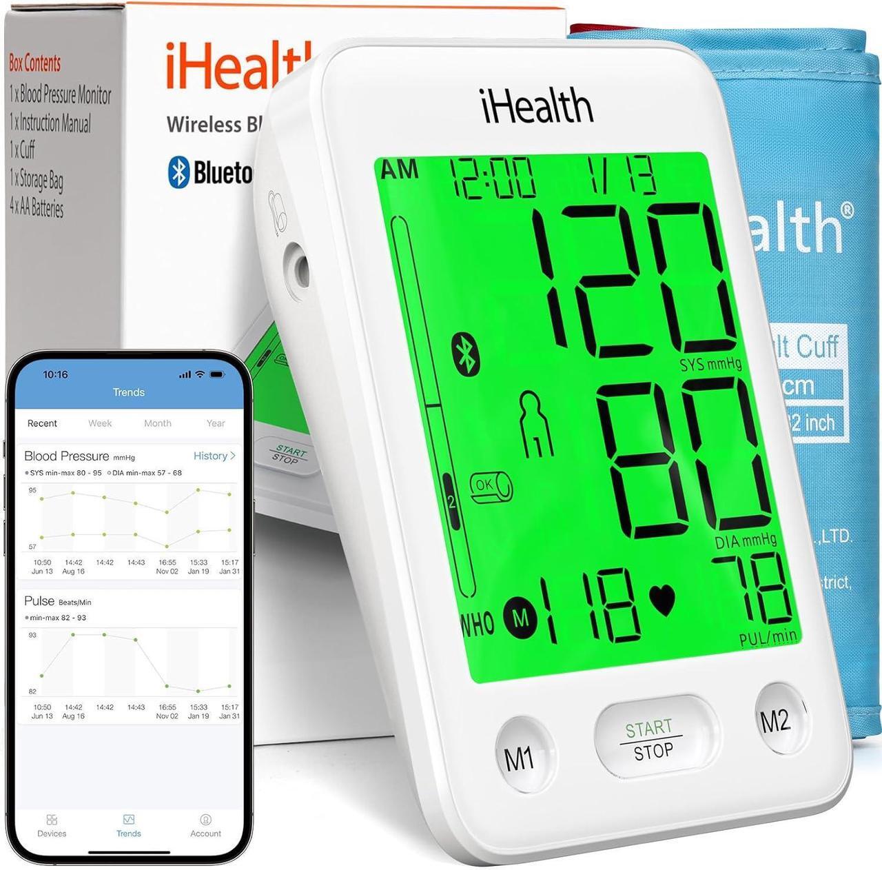 Main image of Blood Pressure Monitor with Color-Coded LCD, Body Movement Detection, Wrap Indicator, Bluetooth Cloud Storage, Adjustable Large Adult Cuff, Dual User Functionality for Home Use