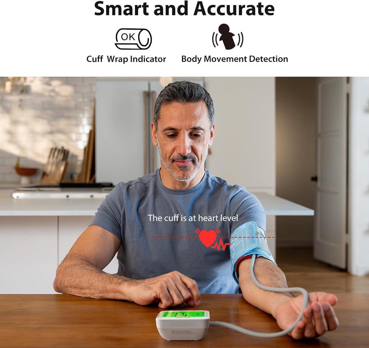 Alt view image 2 of 7 - Blood Pressure Monitor with Color-Coded LCD, Body Movement Detection, Wrap Indicator, Bluetooth Cloud Storage, Adjustable Large Adult Cuff, Dual User Functionality for Home Use