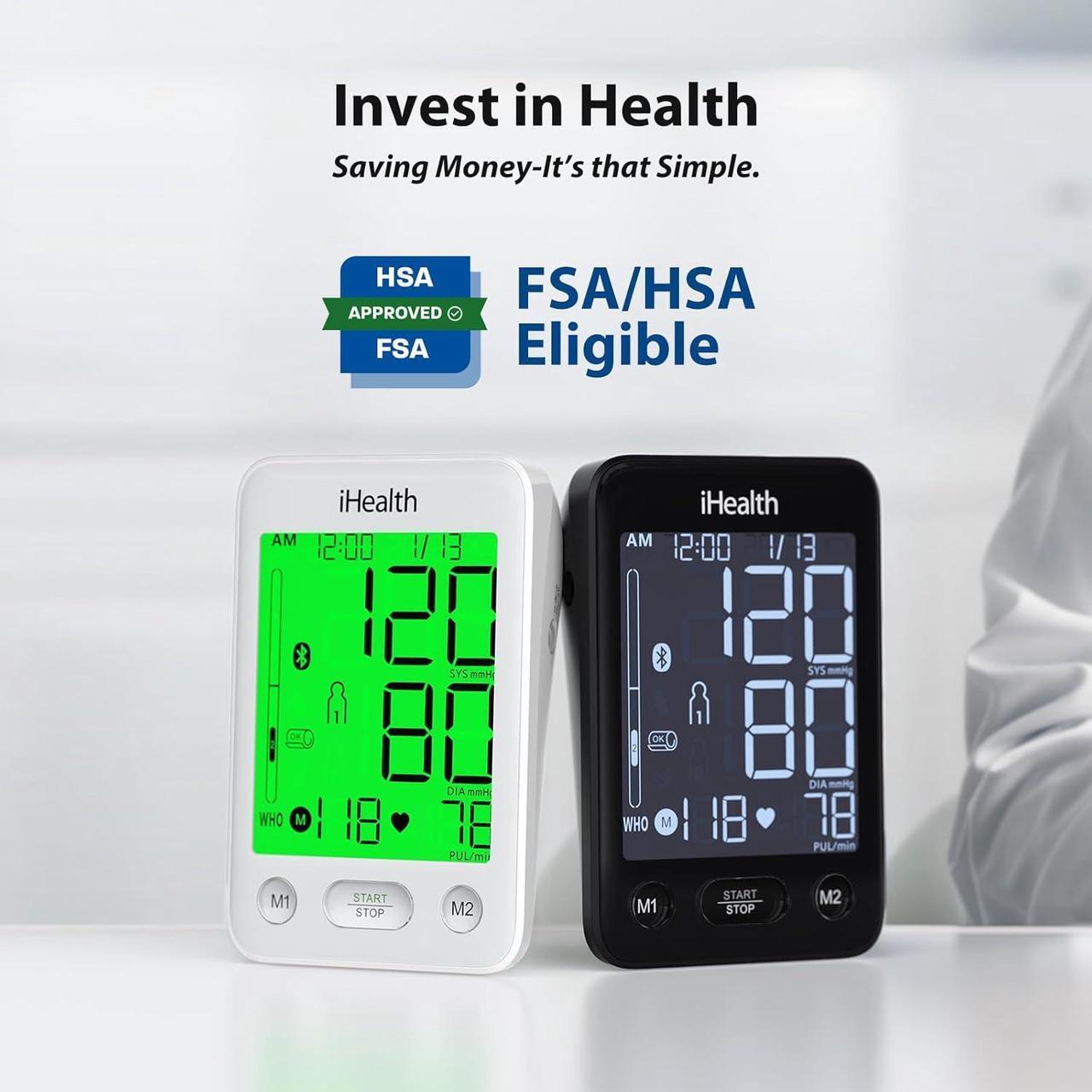 Alt view image 6 of 7 - Blood Pressure Monitor with Color-Coded LCD, Body Movement Detection, Wrap Indicator, Bluetooth Cloud Storage, Adjustable Large Adult Cuff, Dual User Functionality for Home Use