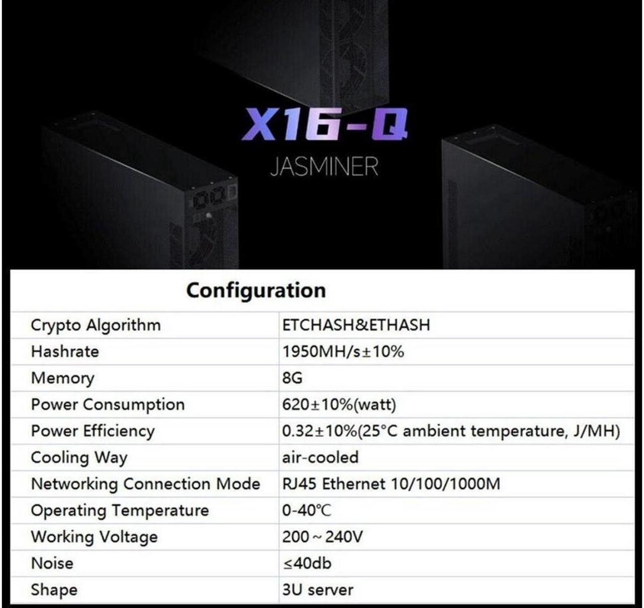 Jasminer X16-Q Quiet WiFi 1950MH/s 620W ETC High Throughput Quiet Server