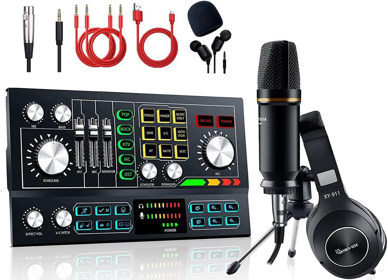 Main image of Podcast Equipment Bundle Aluminum Alloy Panel with Studio Condenser Microphone Sound DJ Mixer Broadcast ALL-IN-ONE Audio Interface [DIY Sound Effect] For PC/Laptop/Phone,Streaming/Podcasting/Recording
