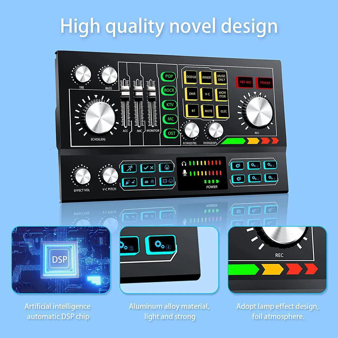 Alt view image 3 of 7 - Podcast Equipment Bundle Aluminum Alloy Panel with Studio Condenser Microphone Sound DJ Mixer Broadcast ALL-IN-ONE Audio Interface [DIY Sound Effect] For PC/Laptop/Phone,Streaming/Podcasting/Recording