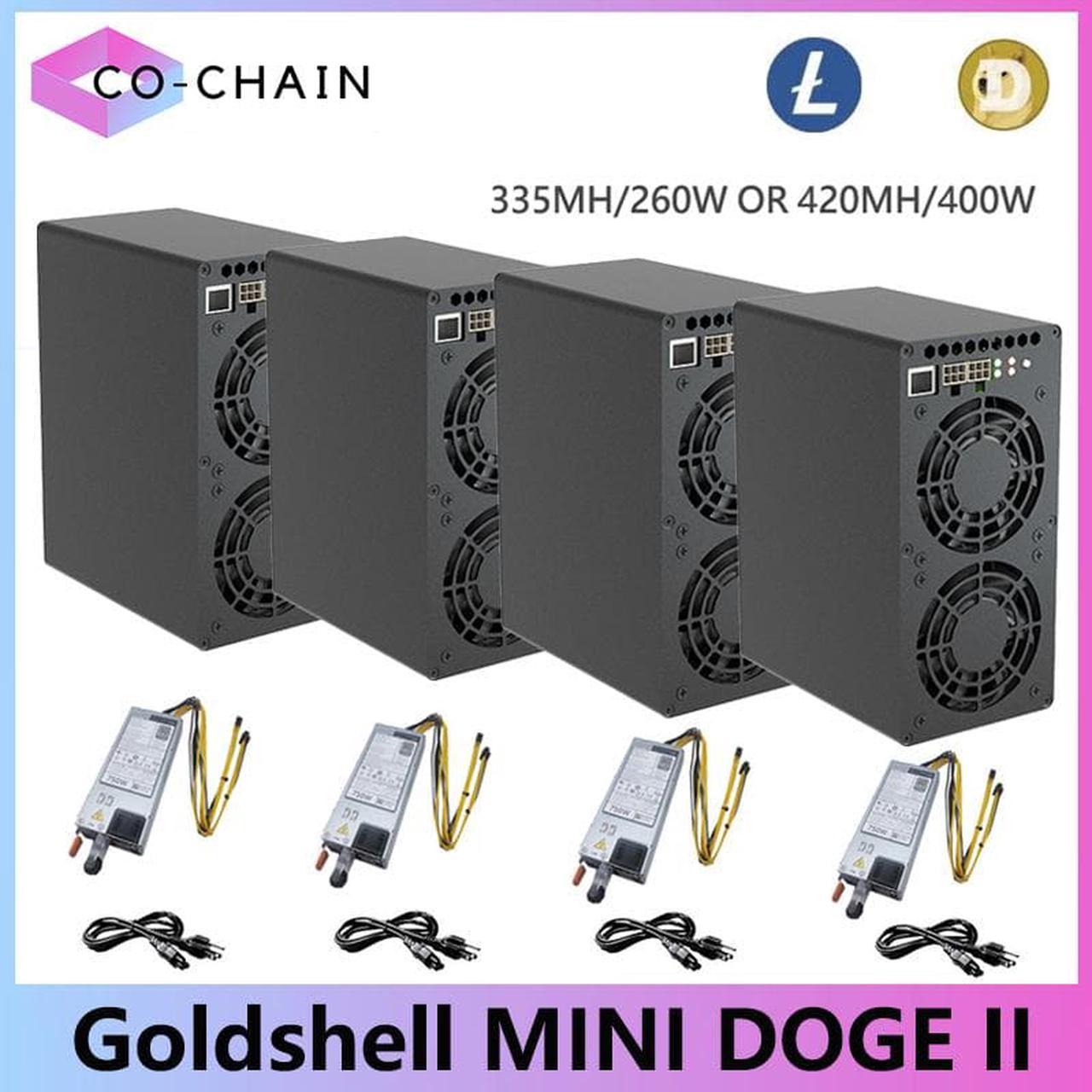 4PCS SETS Gold Shell MINI DOGE II Miner Support LTC & Doge Coin Miner Mini Doge 2 With PSU Good for Home Mining Box 420MH/S 400W Better Than Mini Doge pro Miner