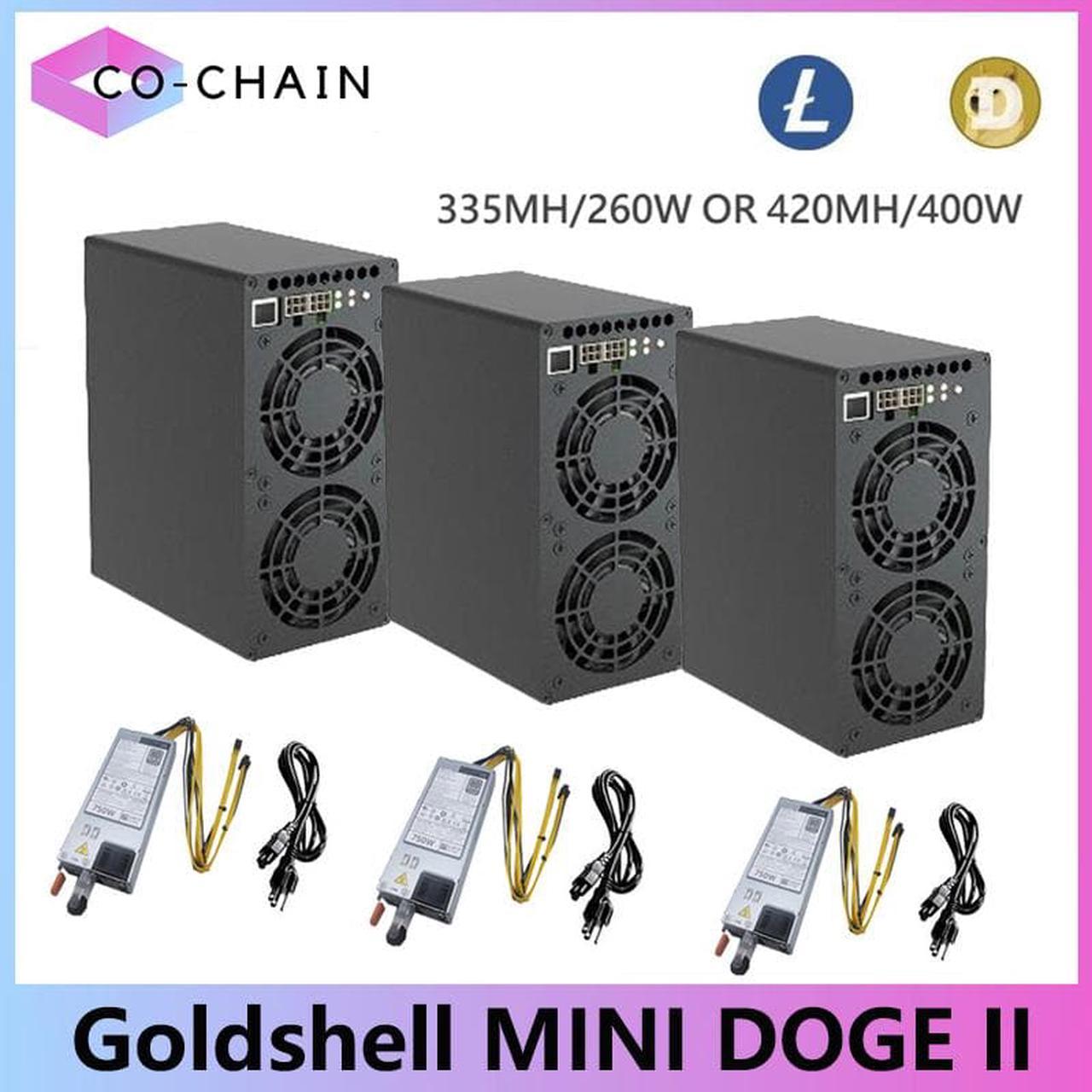 3PCS SETS Gold Shell MINI DOGE II Miner Support LTC & Doge Coin Miner Mini Doge 2 With PSU 420MH/S 400W Good For Mining Box Better Than Mini Doge pro Miner