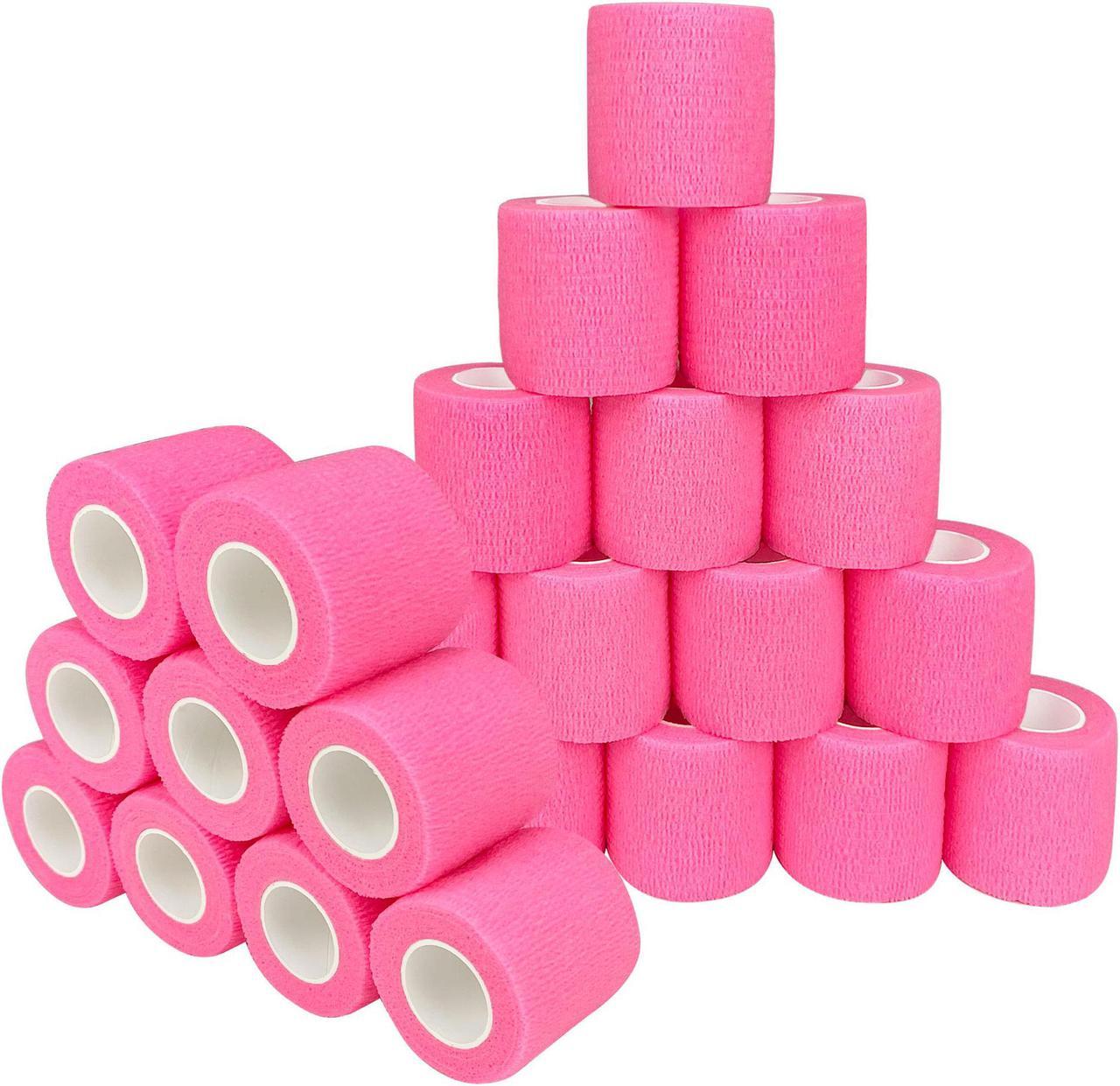 COMOmed Self Adherent Cohesive Bandage 2"x5 Yards First Aid Bandages Stretch Sport Athletic Wrap Vet Tape for Wrist Ankle Sprain and Swelling,Hot Pink 24 Rolls