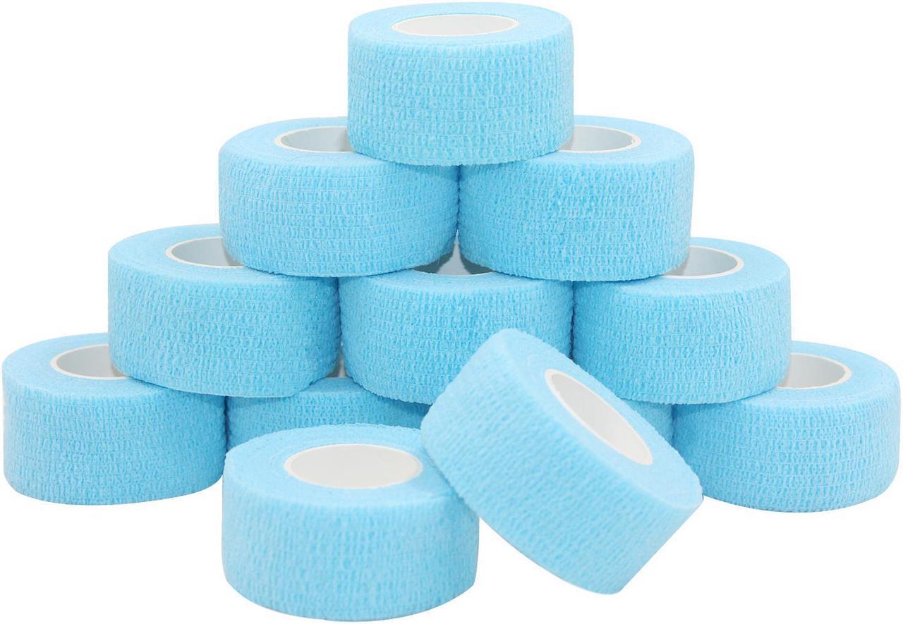 COMOmed Self Stick Cohesive Bandage Latex 1"x5 Yards First Aid Bandages Stretch Sport Wrap Vet Tape for Wrist Ankle Sprain and Swelling,Light Blue 12 Rolls