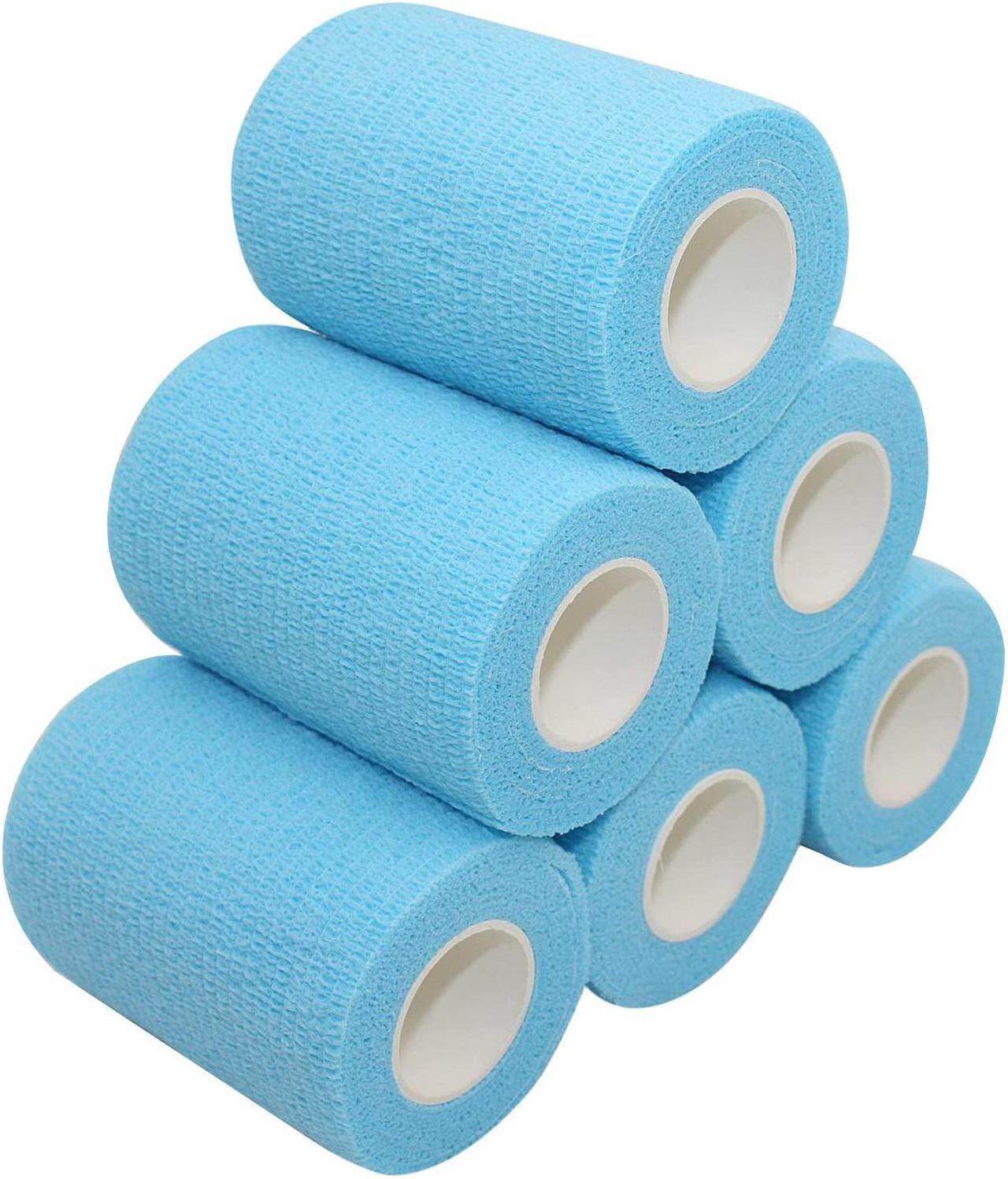 COMOmed Self Adhesive Bandage Wrap 3"x5 Yards First Aid Stretch Sport Athletic Wrap Vet Tapes for Wrist Ankle Sprain and Swelling,Light Blue (6 Rolls)