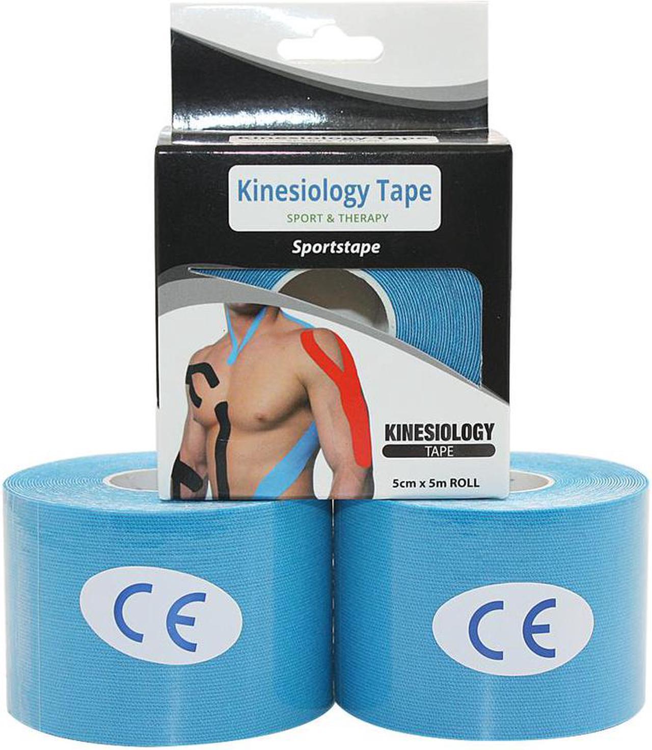 COMOmed Kinesiology Tape Water Resistant Uncut Sports Tape - 2 in x 16.5 ft - Professional Kinesiology Therapeutic Sports Tape,Blue, Latex Free 2Rolls