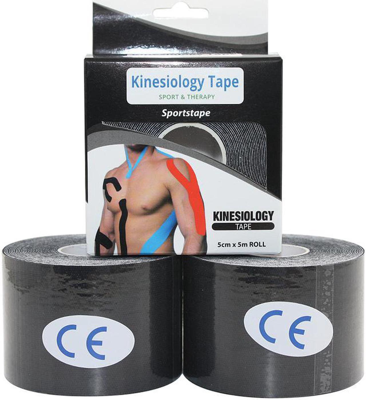 COMOmed Kinesiology Tape Water Resistant Uncut Sports Tape - 2 in x 16.5 ft - Professional Kinesiology Therapeutic Sports Tape,Black, Latex Free 2Rolls