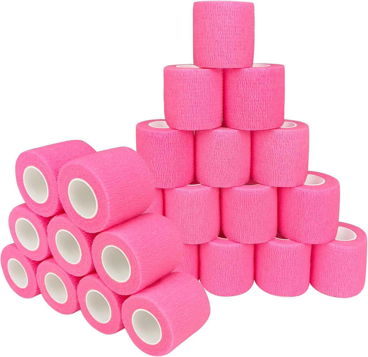 Main image of COMOmed Self Adherent Cohesive Bandage 2"x5 Yards First Aid Bandages Stretch Sport Athletic Wrap Vet Tape for Wrist Ankle Sprain and Swelling,Hot Pink 24 Rolls