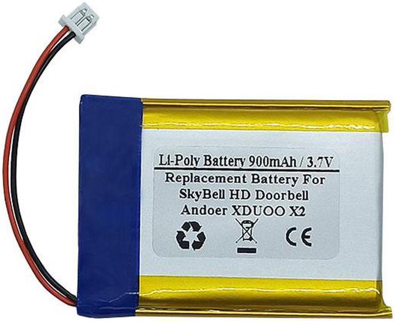 3.7V 900mAh Replacement Battery for SkyBell HD Doorbell, Andoer XDUOO X2, Camera Bluetooth Headphones Speaker Dash Cam GPS Driving Recorder