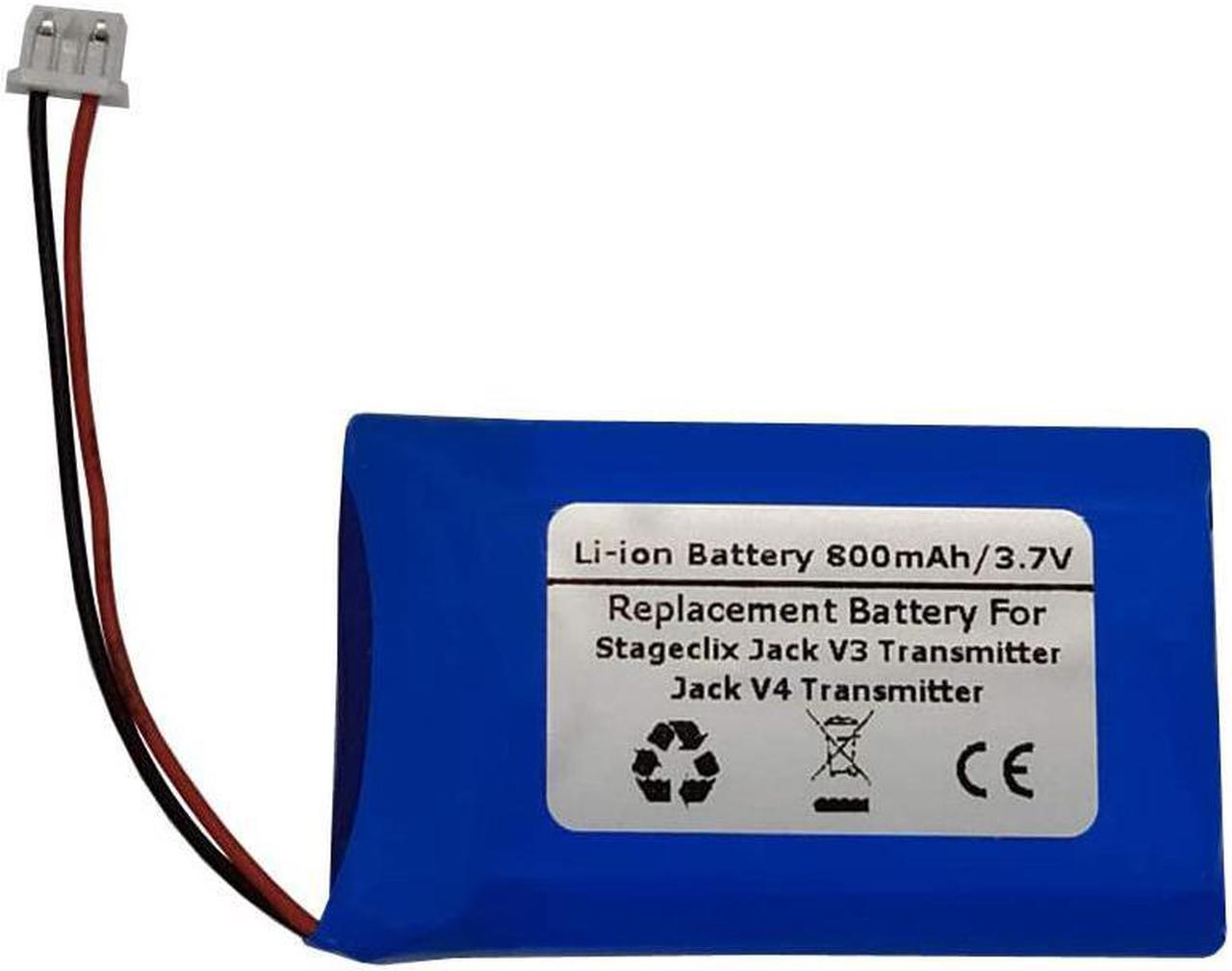 3.7V 800mAH Replacement Battery for Stageclix Jack V3 Transmitter, Jack V4 Transmitter Wireless Headset