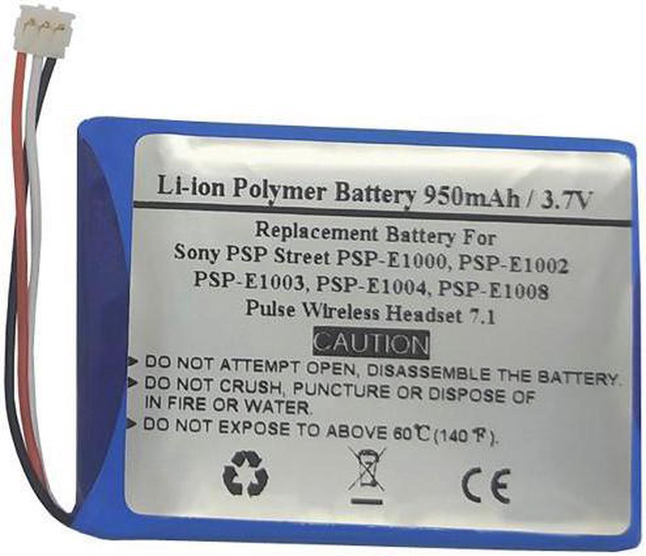 3.7V 950mAh Replacement Battery For Sony PSP Street PSP-E1000, PSP-E1002, PSP-E1003, PSP-E1004, PSP-E1008, Pulse Wireless Headset 7.1