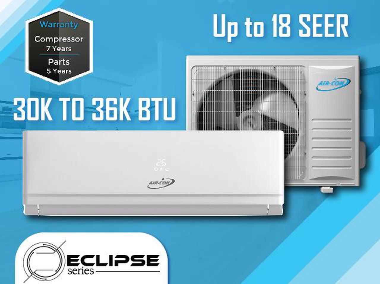 Main image of Air-Con Eclipse Series 30000 BTU Mini Split Air Conditioner Heat Pump Inverter 18.8 SEER 230V with 12 Ft Copper and Wire
