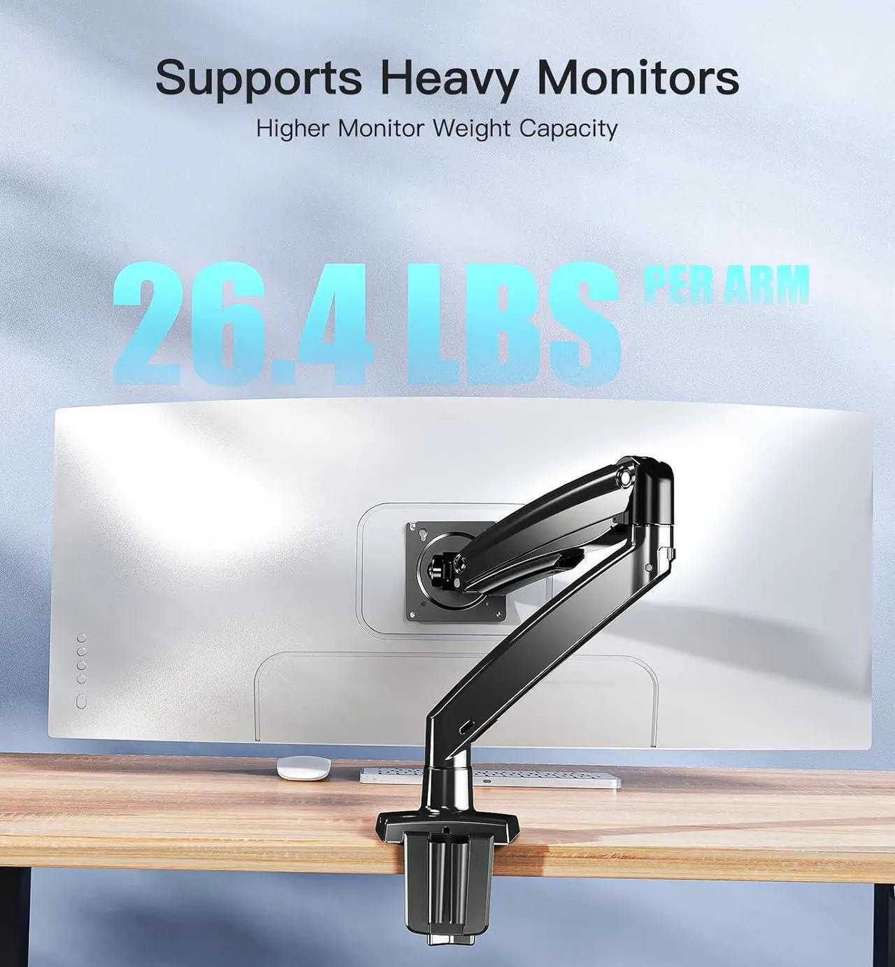 Alt view image 3 of 7 - HUANUO Ultrawide Monitor Arm for Max 35 inch Screens, Aviation-Grade Aluminum Heavy Duty Monitor Arm Holds 26.4lbs Computer Monitor, Adjustable Gas Springs Monitor Mount, VESA 75/100mm