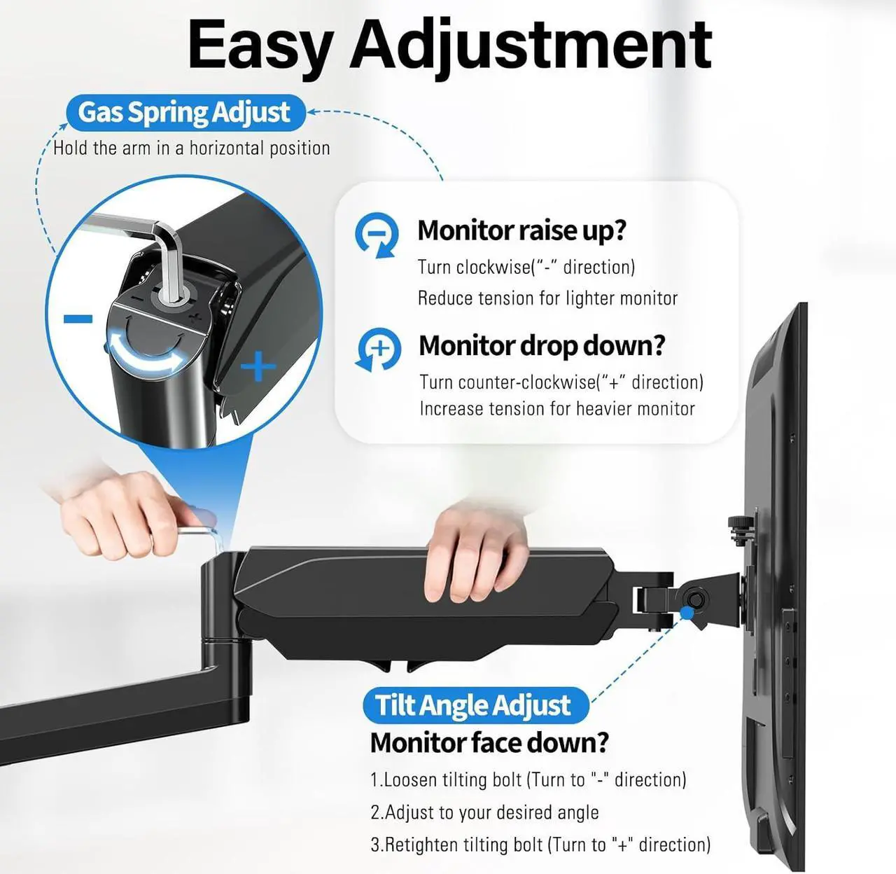 Alt view image 6 of 7 - MOUNTUP Single Monitor Wall Mount for 17-35 Inch Screen, Ultrawide Wall Monitor Arm Holds 6.6-26.4lbs, Full Motion Adjustable Gas Spring Stand with VESA Extension Bracket for Max 200mm VESA Computer