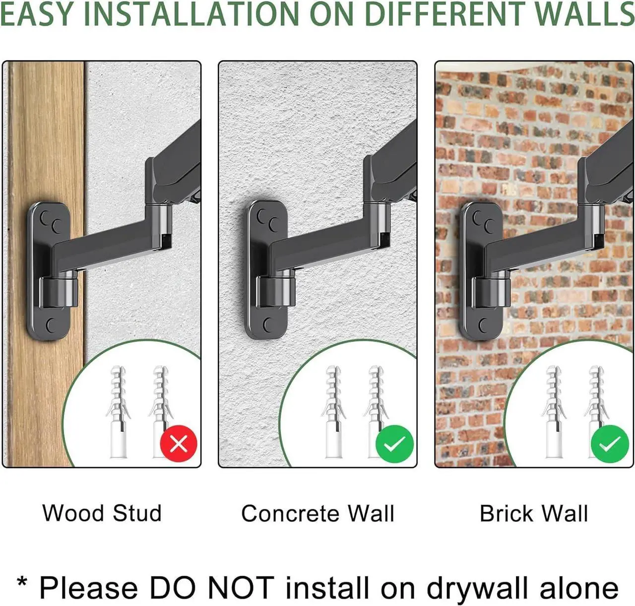 Alt view image 7 of 7 - Monitor Wall Mount, Computer Monitor Wall Mount for 17-32 inch Flat/Curved Screens, Gas Spring Single Wall Mount Monitor Arm Holds up to 17.6lbs, Tilt, VESA 75x75/100x100 mm