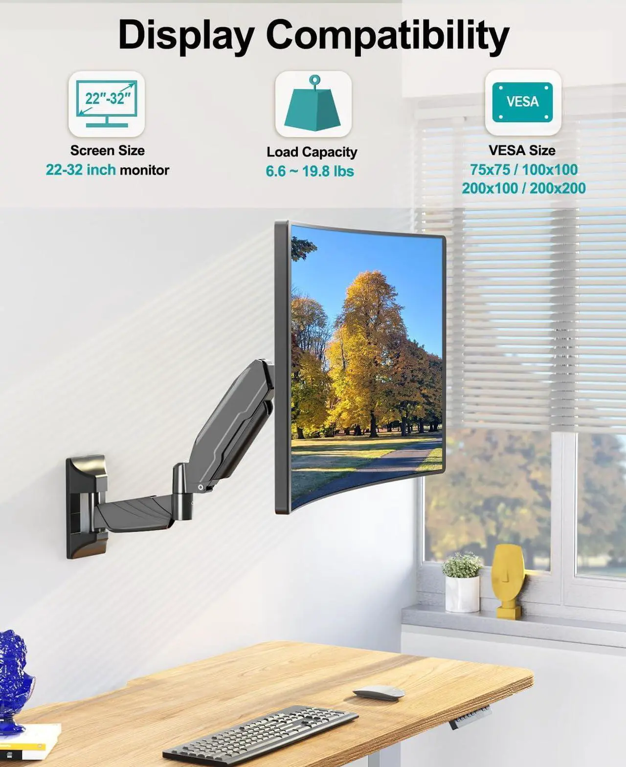 Alt view image 6 of 7 - MOUNT PRO Monitor Wall Mount for Max 32 Inch Computer Screen, Premium Heavy Duty Single Monitor Arm, Full Motion Wall Monitor Mount with VESA Extension Kit, Max VESA 200x200mm