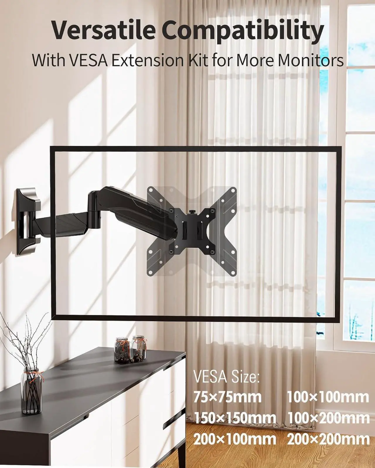 Alt view image 2 of 7 - MOUNTUP Single Monitor Wall Mount for 17-35 Inch Screen, Ultrawide Wall Monitor Arm Holds 6.6-26.4lbs, Full Motion Adjustable Gas Spring Stand with VESA Extension Bracket for Max 200mm VESA Computer