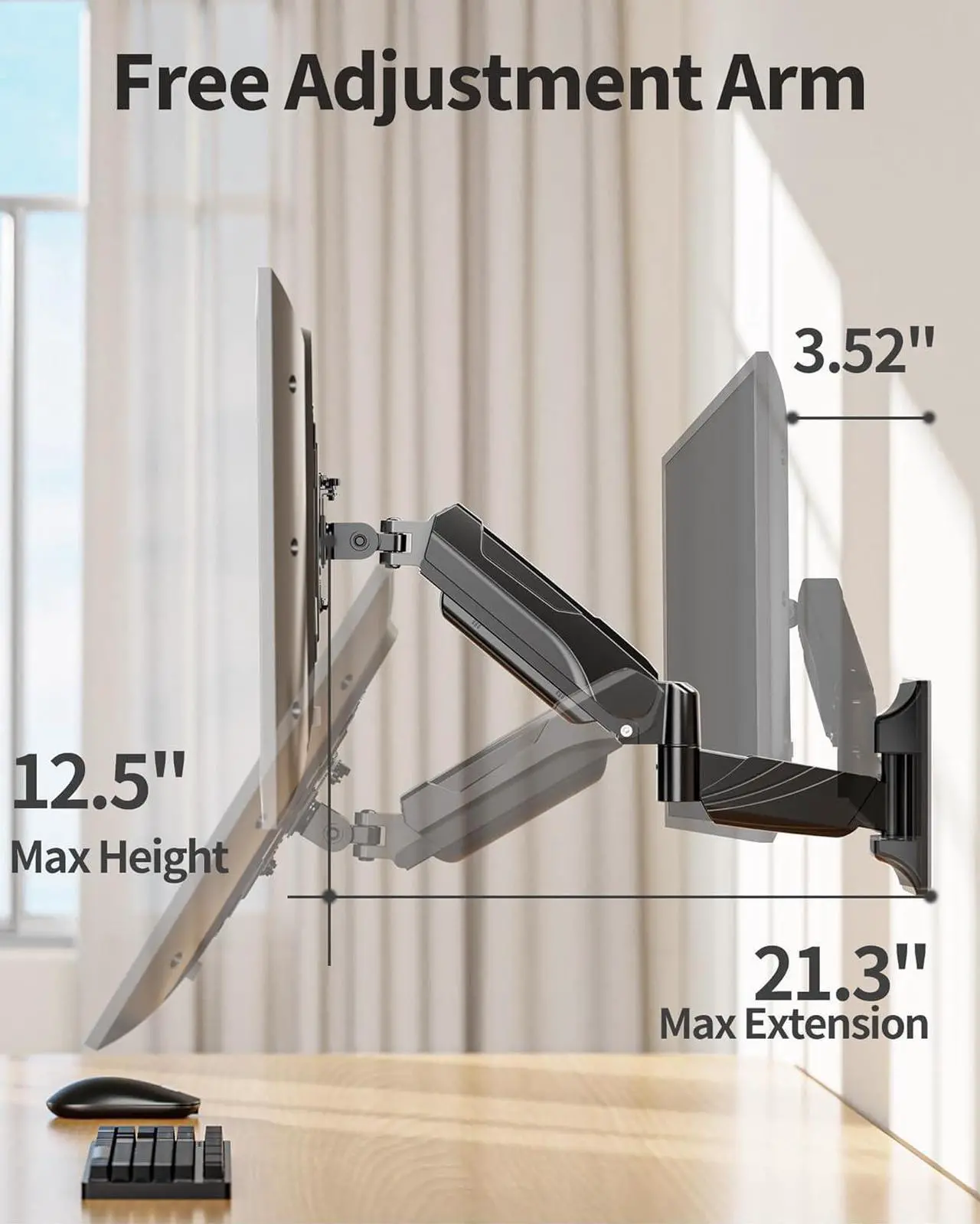 Alt view image 5 of 7 - MOUNTUP Single Monitor Wall Mount for 17-35 Inch Screen, Ultrawide Wall Monitor Arm Holds 6.6-26.4lbs, Full Motion Adjustable Gas Spring Stand with VESA Extension Bracket for Max 200mm VESA Computer