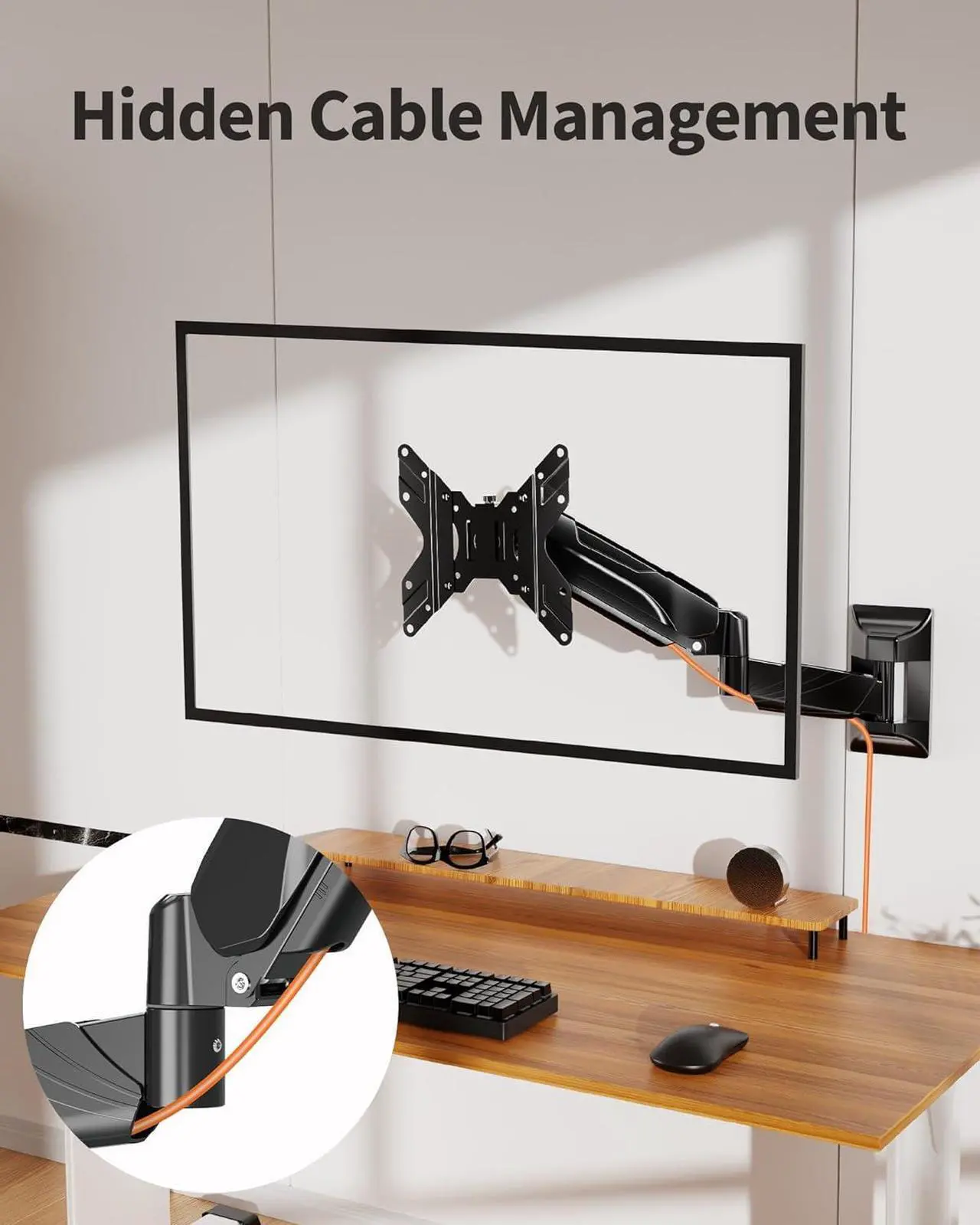 Alt view image 7 of 7 - MOUNTUP Single Monitor Wall Mount for 17-35 Inch Screen, Ultrawide Wall Monitor Arm Holds 6.6-26.4lbs, Full Motion Adjustable Gas Spring Stand with VESA Extension Bracket for Max 200mm VESA Computer