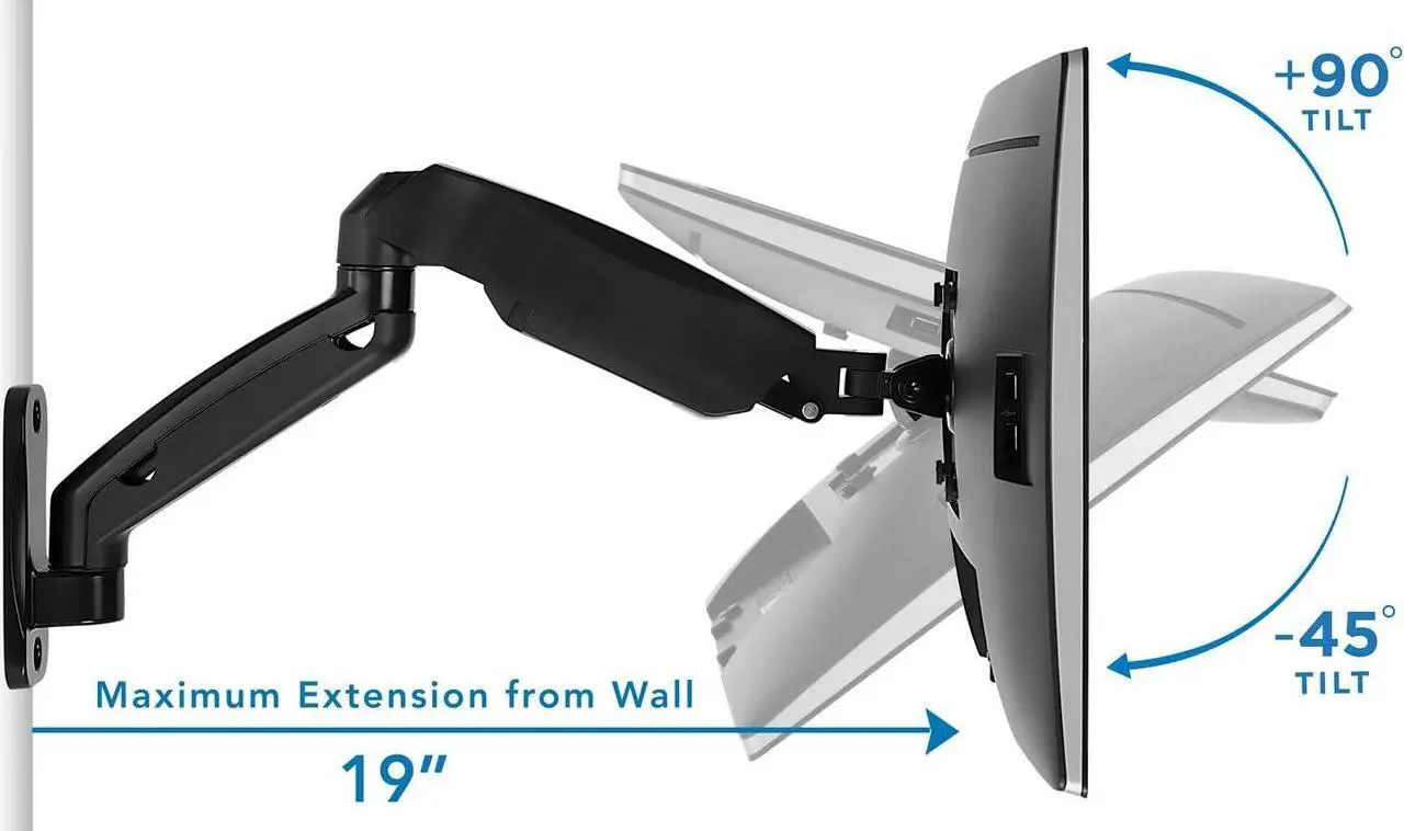 Alt view image 6 of 7 - Mount-It! Monitor Wall Mount Arm | VESA Wall Mount Monitor Arm | Full Motion Gas Spring Arm Fits 13 15 17 19 20 22 23 24 27 30 32 Inch Screens with 75 or 100 VESA Patterns | Camper RV Compatible