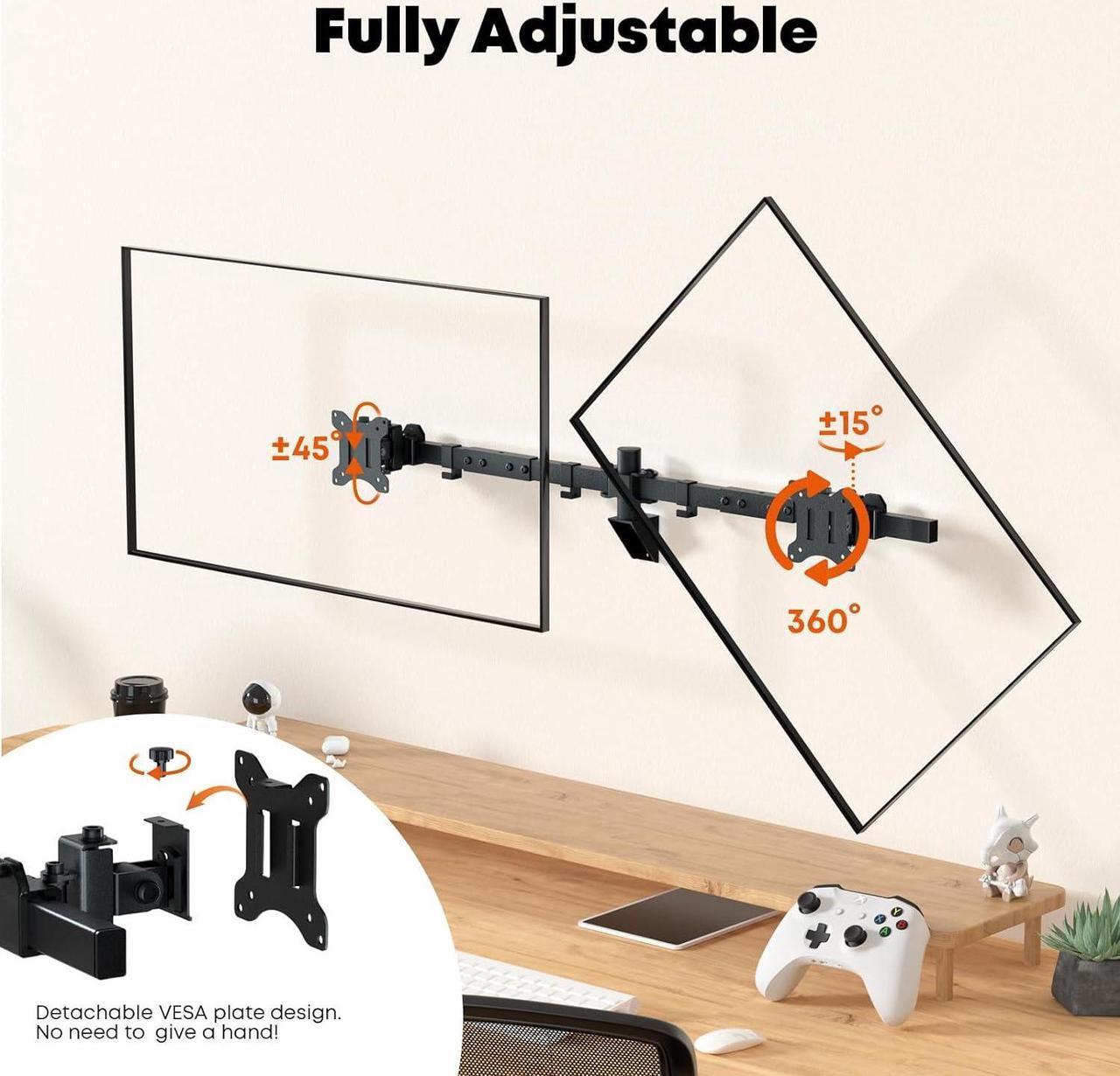 Alt view image 4 of 7 - PUTORSEN Ultra Wide 24-38 Inch Dual Monitor Wall Mount, Full Motion Dual Wall Mount Monitor Arm Holds up to 22lbs, Double Computer Monitor Wall Mount for Most LED LCD Screens, VESA 75/100mm, Black