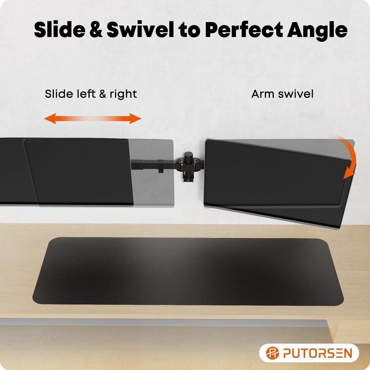 Alt view image 5 of 7 - PUTORSEN Ultra Wide 24-38 Inch Dual Monitor Wall Mount, Full Motion Dual Wall Mount Monitor Arm Holds up to 22lbs, Double Computer Monitor Wall Mount for Most LED LCD Screens, VESA 75/100mm, Black