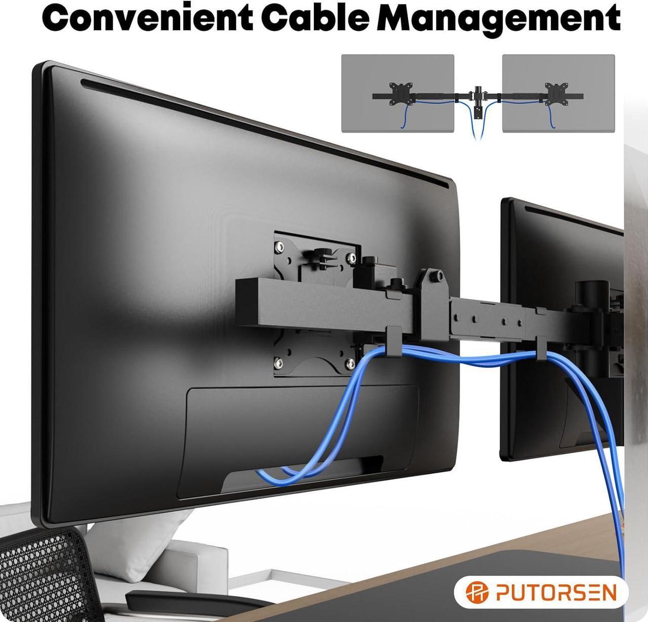 Alt view image 7 of 7 - PUTORSEN Ultra Wide 24-38 Inch Dual Monitor Wall Mount, Full Motion Dual Wall Mount Monitor Arm Holds up to 22lbs, Double Computer Monitor Wall Mount for Most LED LCD Screens, VESA 75/100mm, Black