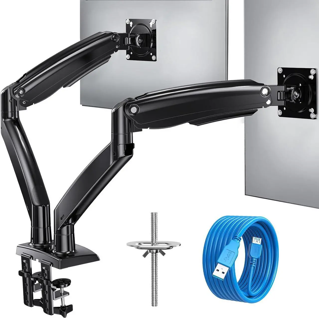 Main image of HUANUO 13-35 inch Dual Monitor Arm for 2 Ultrawide Screens, Height Adjustable Full Motion Dual Monitor Stand with 2 USB Port, Dual Monitor Mount for VESA 75/100mm, Holds up to 26.4lbs per Arm, Black