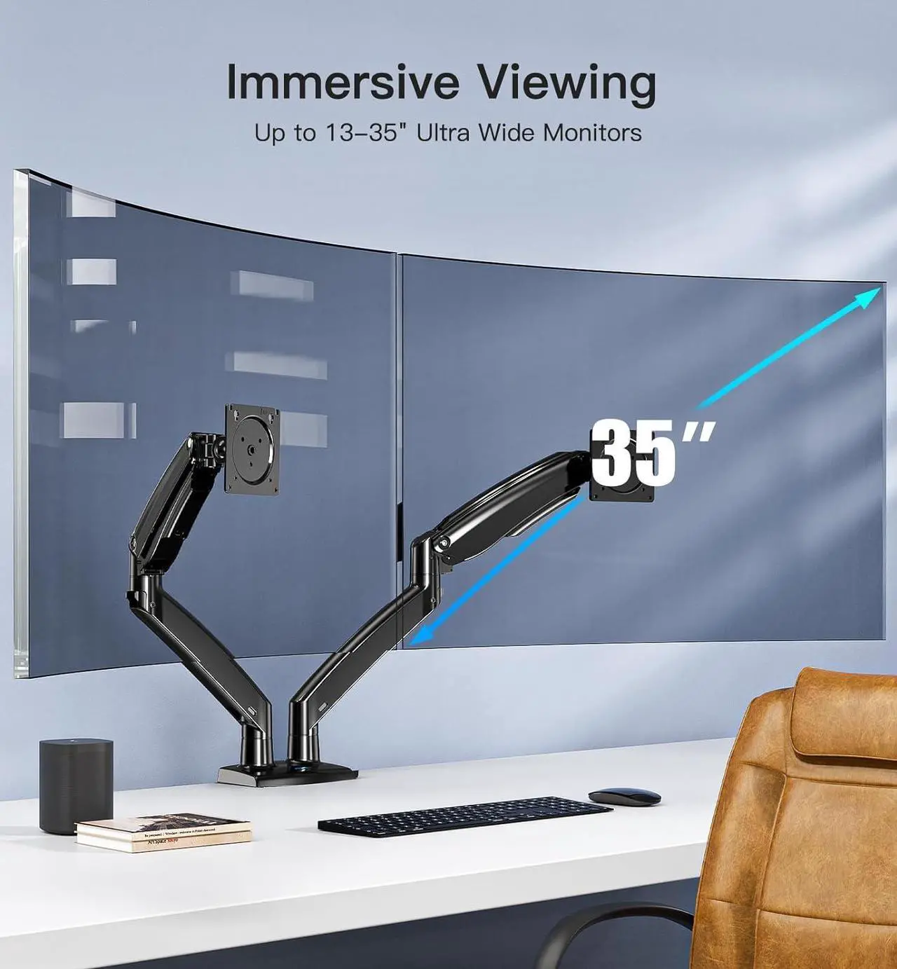 Alt view image 2 of 7 - HUANUO 13-35 inch Dual Monitor Arm for 2 Ultrawide Screens, Height Adjustable Full Motion Dual Monitor Stand with 2 USB Port, Dual Monitor Mount for VESA 75/100mm, Holds up to 26.4lbs per Arm, Black