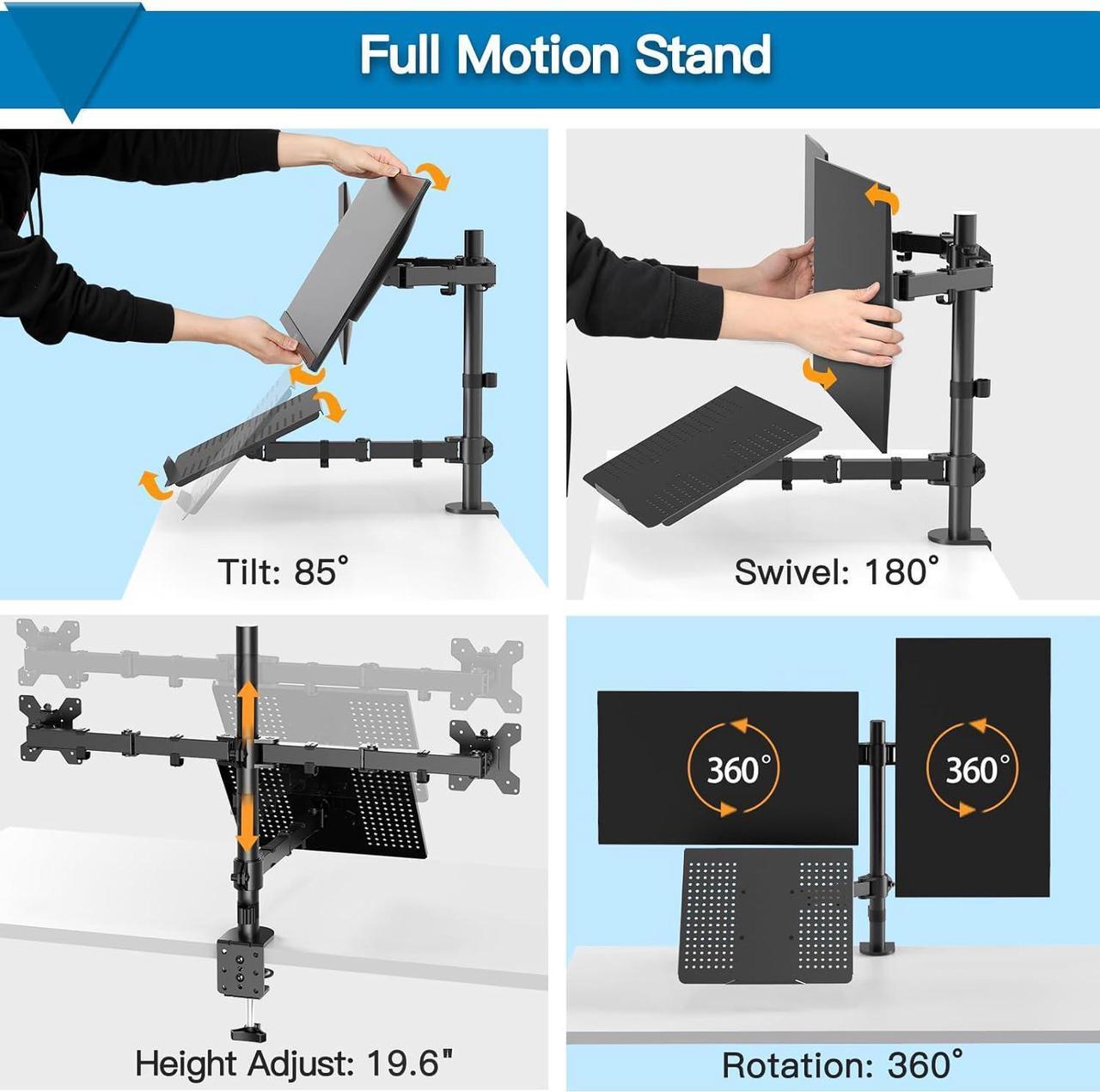 Alt view image 5 of 7 - HUANUO Laptop Mount, Height Adjustable Dual Monitor Mount with Laptop Keyboard Tray Fit Two 13 to 27 Inch Flat Curved Computer Screens and 10 to 17 Inch Notebooks