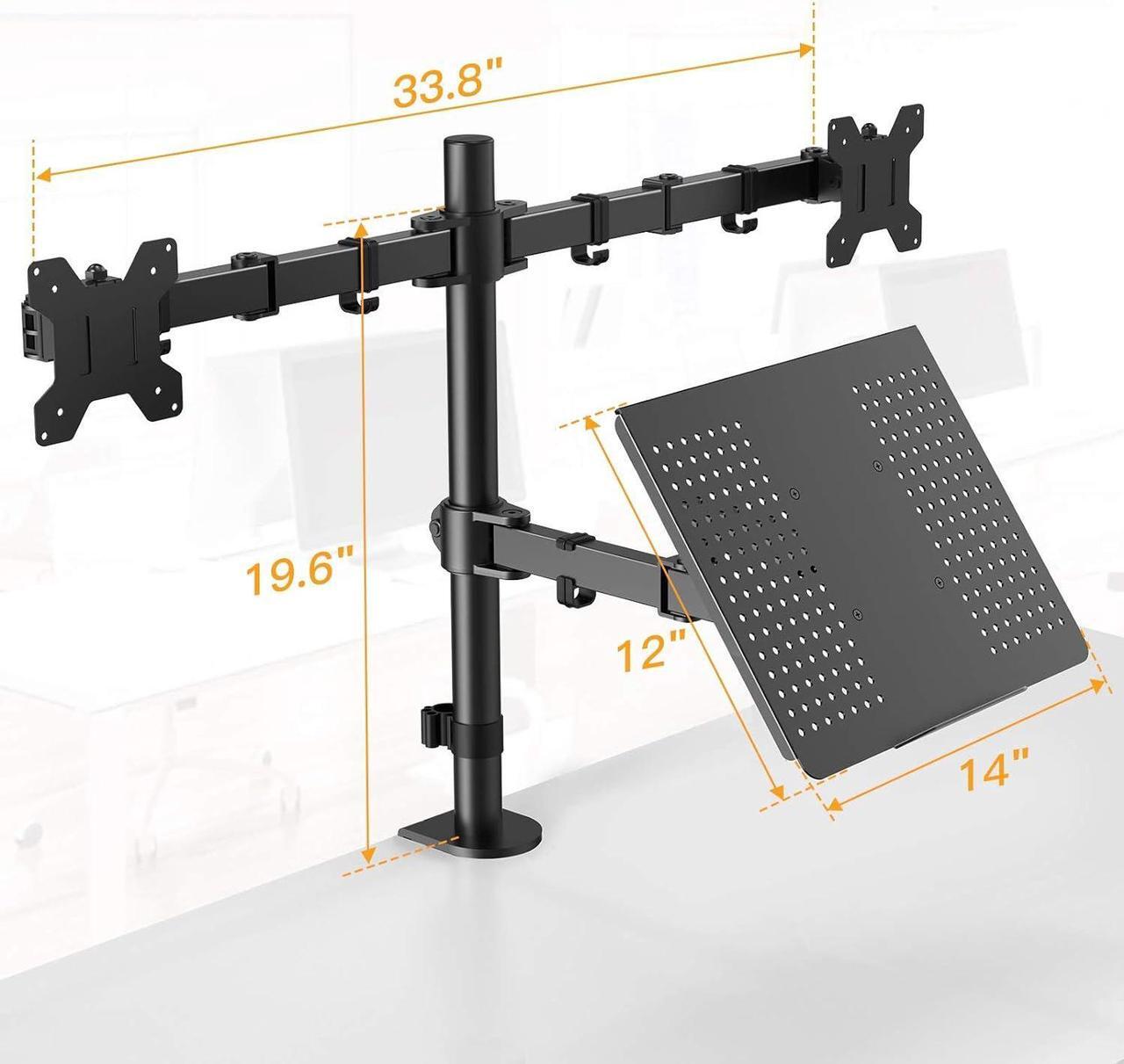 Alt view image 7 of 7 - HUANUO Laptop Mount, Height Adjustable Dual Monitor Mount with Laptop Keyboard Tray Fit Two 13 to 27 Inch Flat Curved Computer Screens and 10 to 17 Inch Notebooks